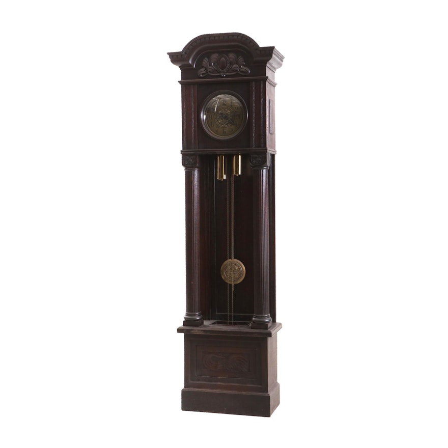Colonial-Revival Oak Tall-Case Clock Attributed to Gustav Becker, Early 20th C
