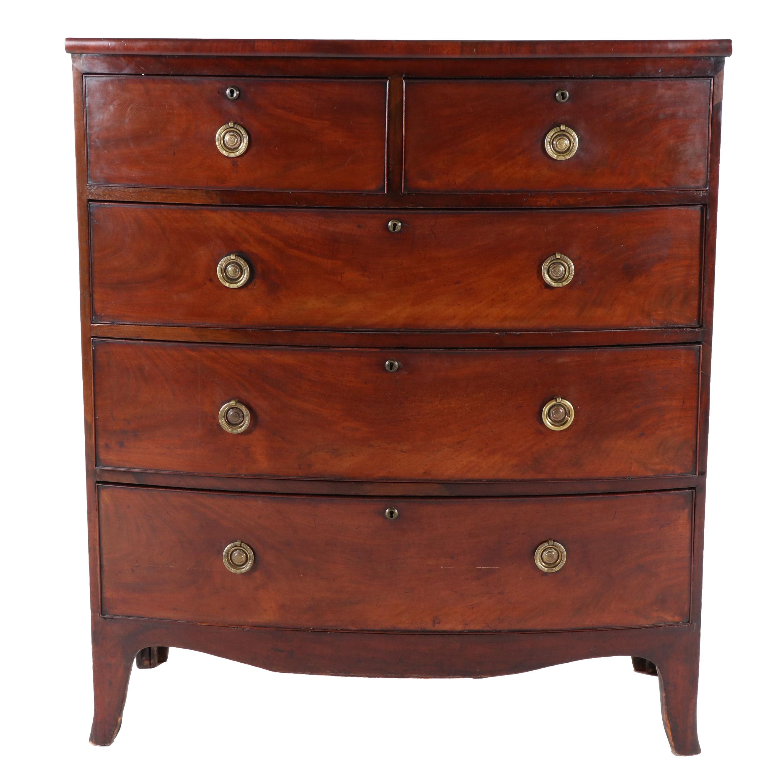 English Regency Period Walnut Bow Front Chest, Circa 1830