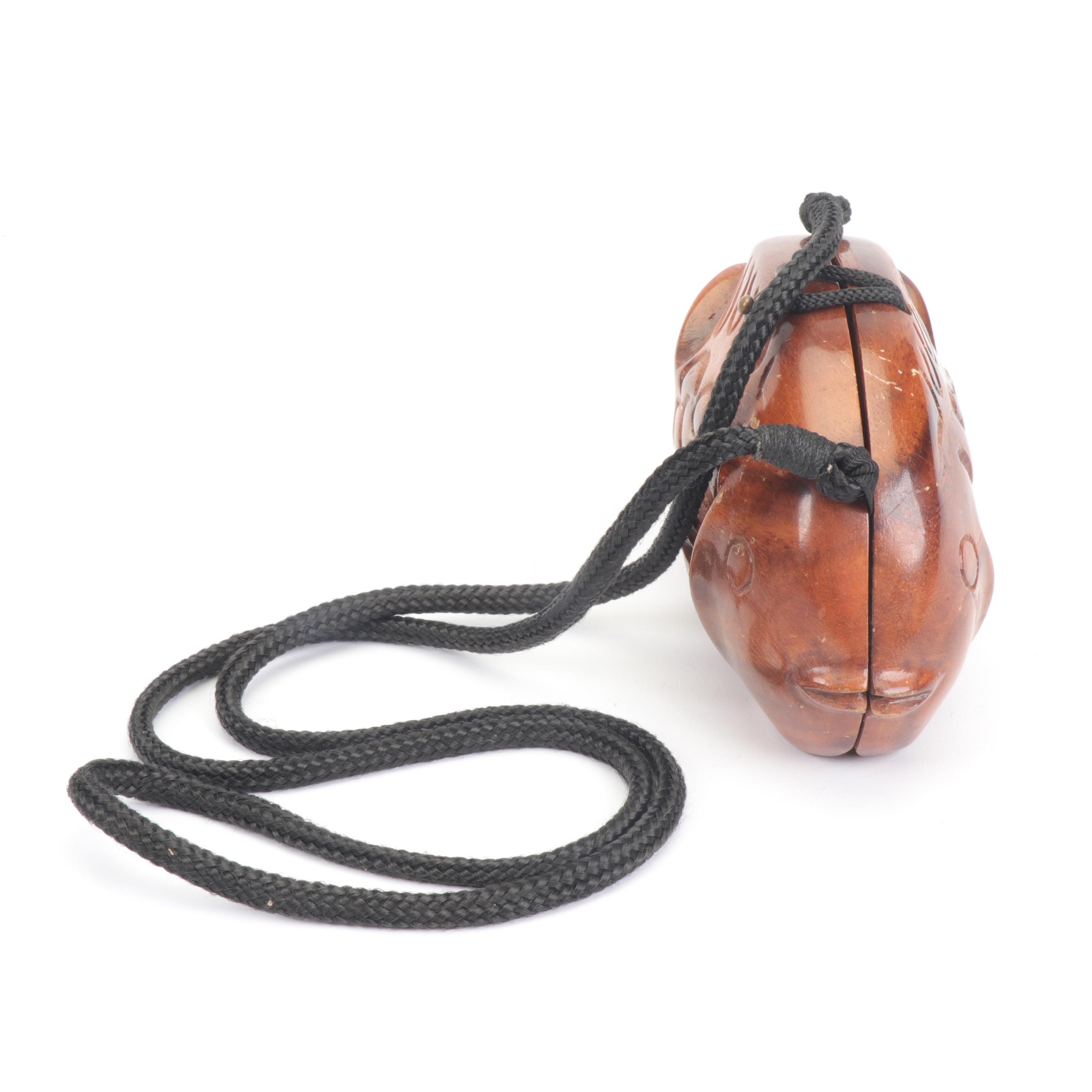 Timmy Woods Beverly Hills Carved Wooden Fish Box Purse