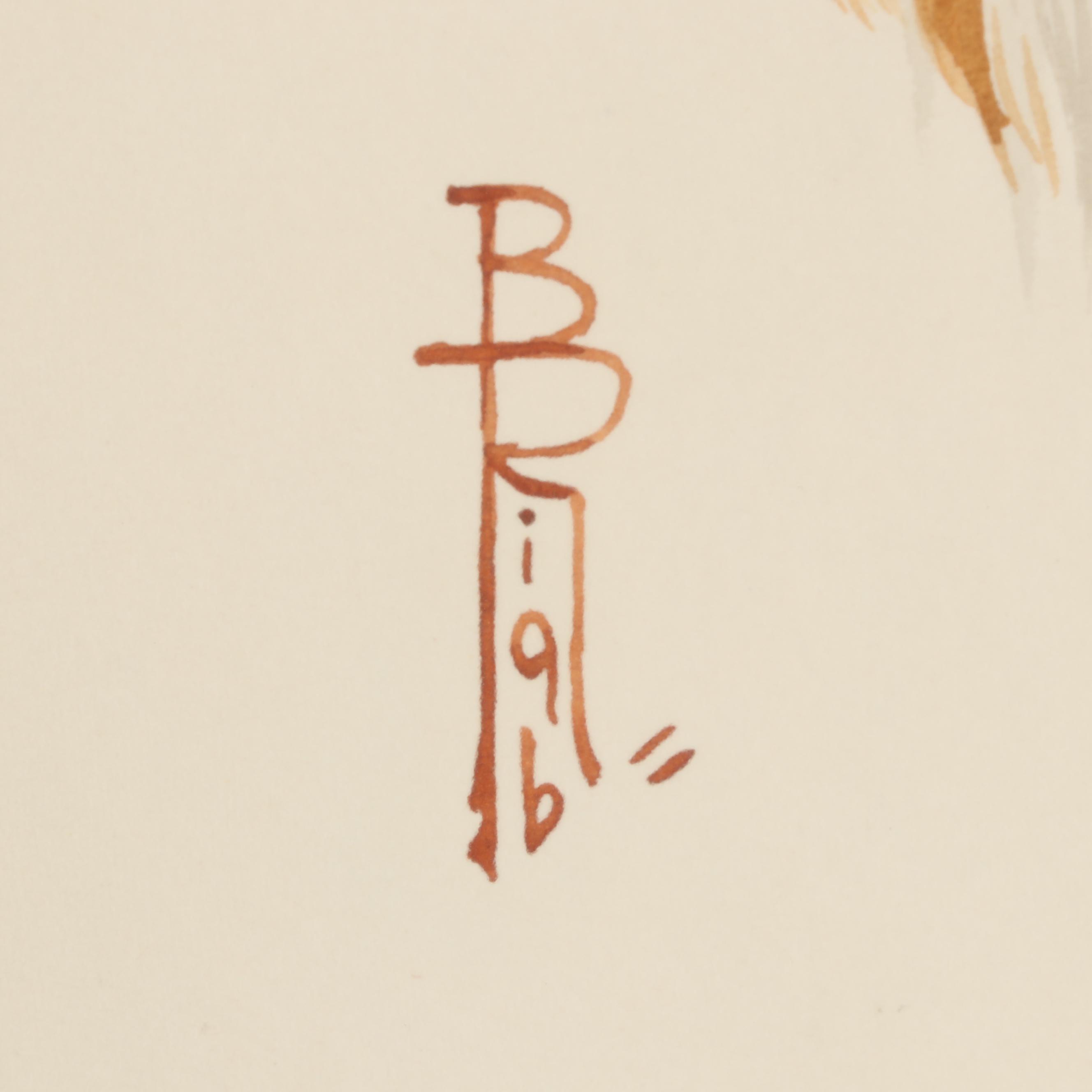 Boris Riab Watercolor Painting of Dog with Bird