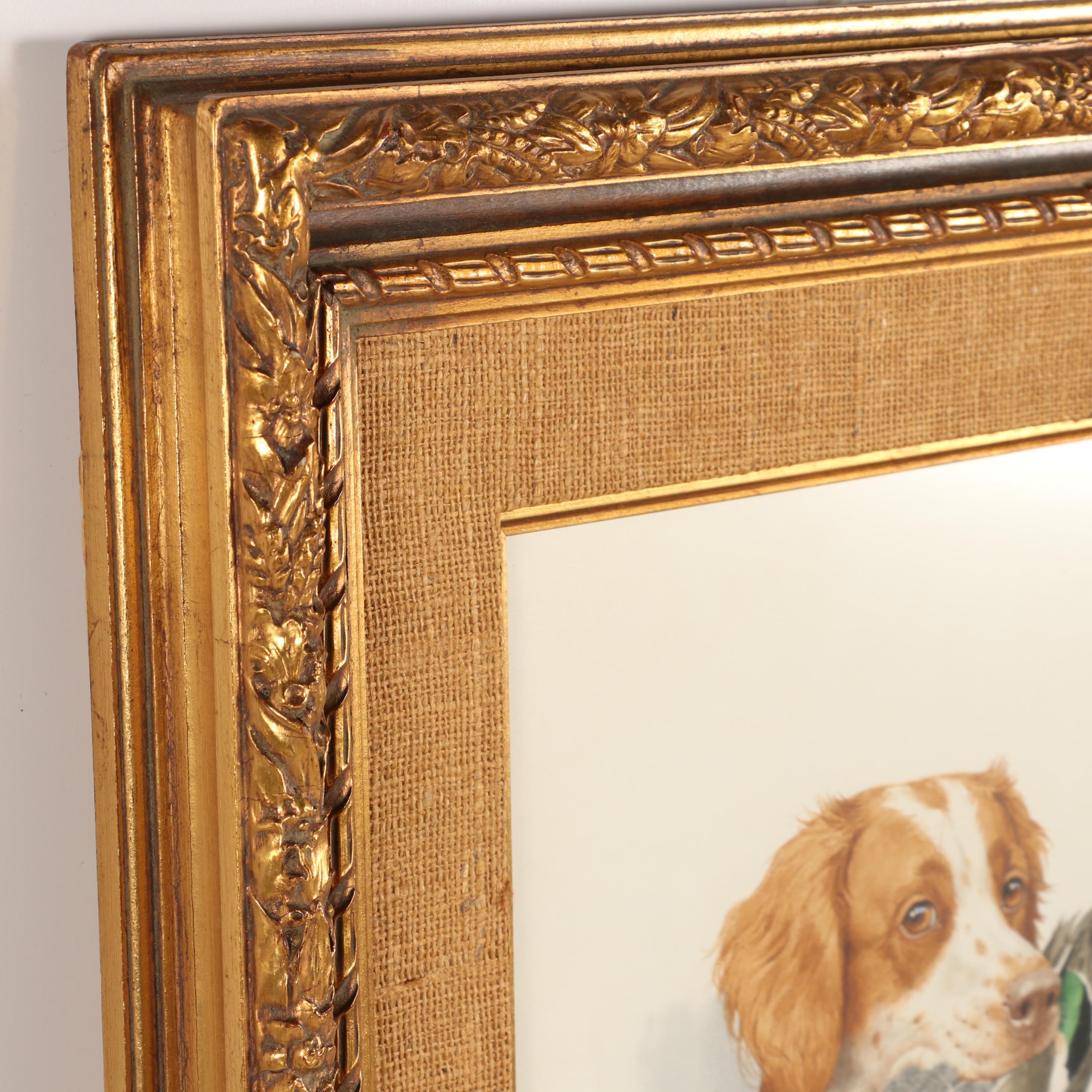 Boris Riab Watercolor Painting of Dog with Bird