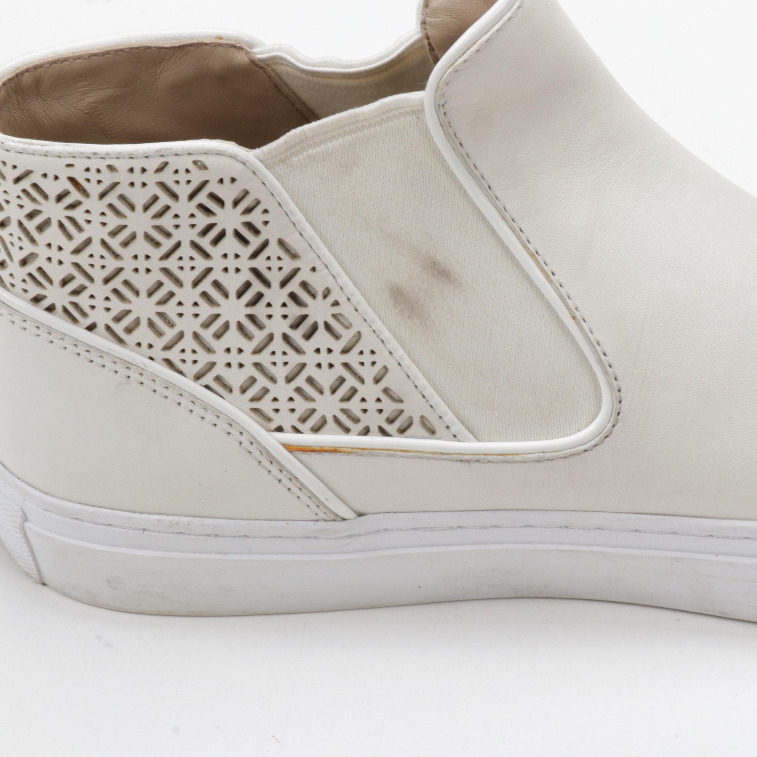 Tory Burch White Leather Laser Cut High-Top Slip-On Sneakers