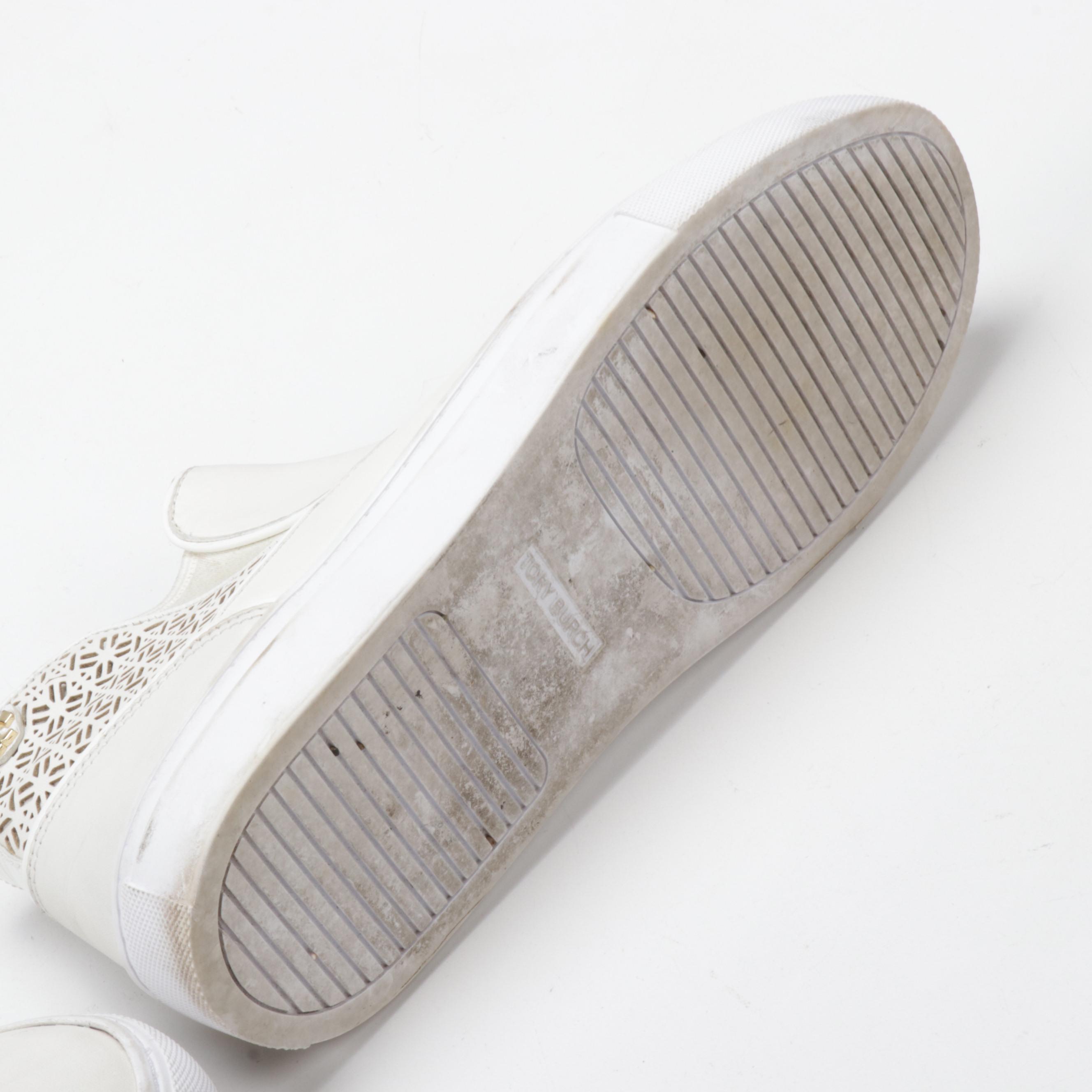 Tory Burch White Leather Laser Cut High-Top Slip-On Sneakers