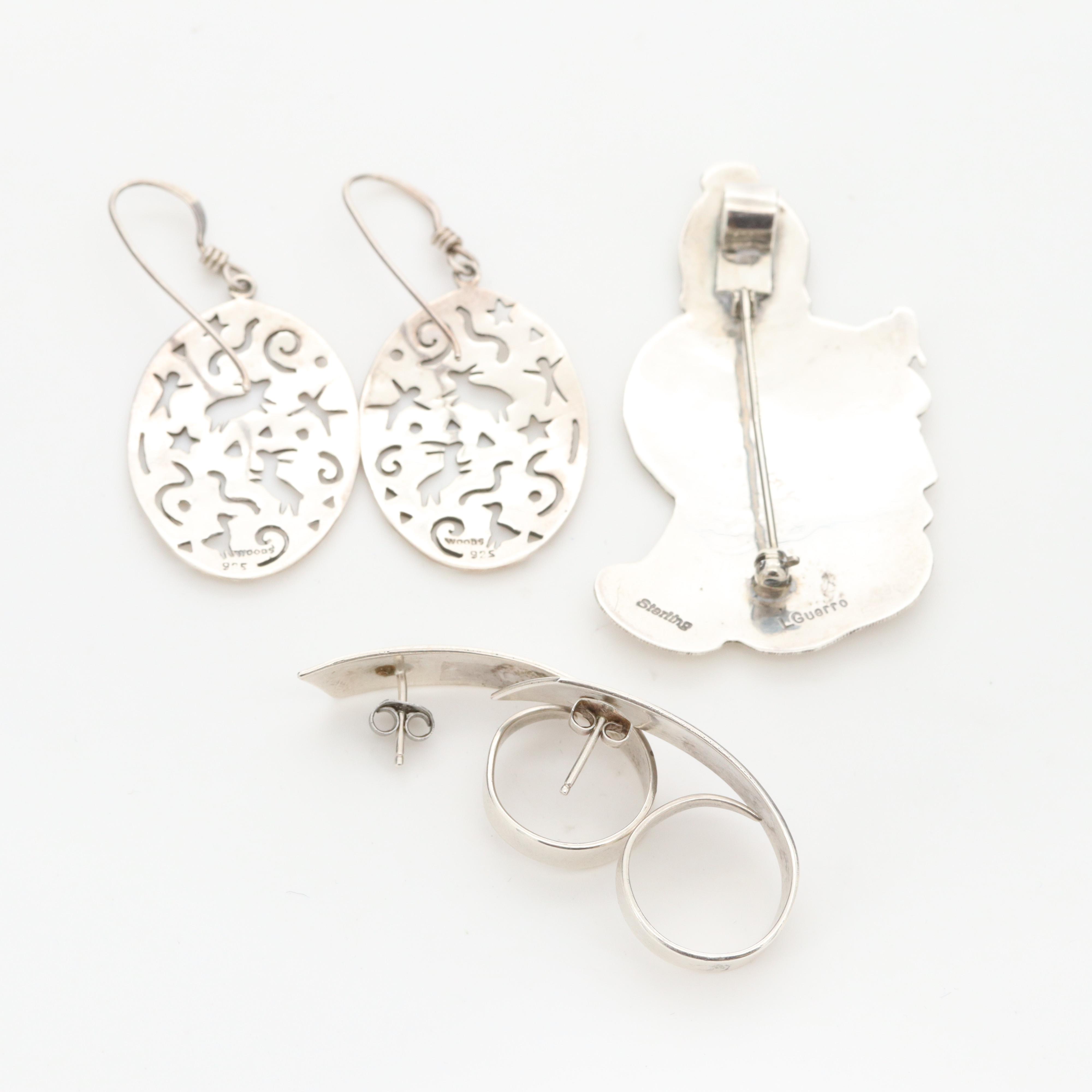 Sterling Silver Converter Brooch and Earrings Feat. L. Guerro Navajo Diné