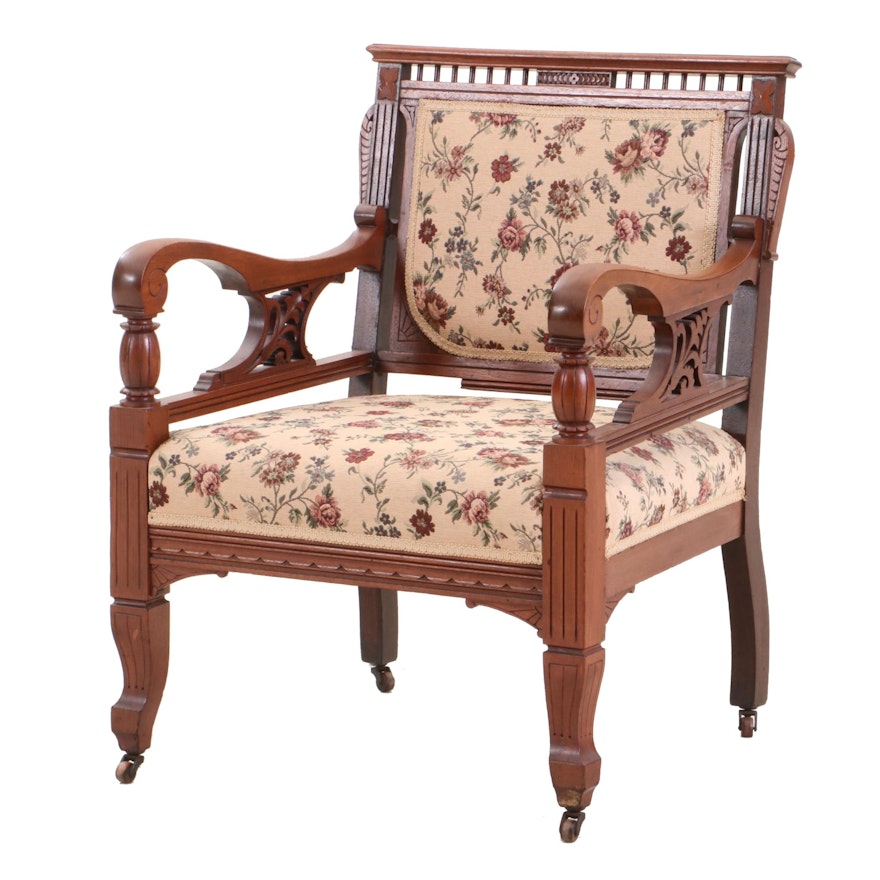 Victorian Carved Walnut Armchair, Late 19th Century