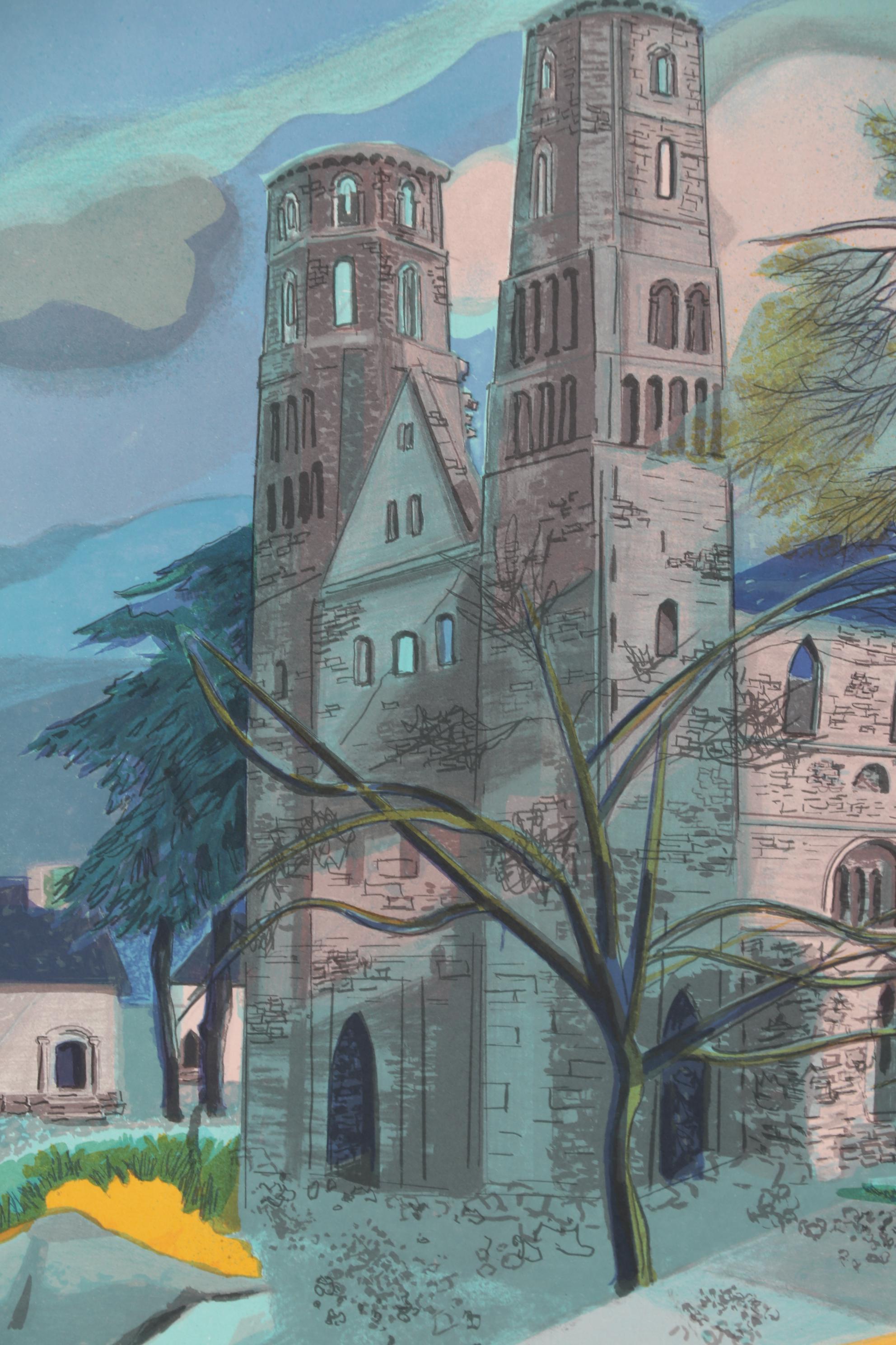 Georges Lambert Color Lithograph "Abbaye de Jumièges"