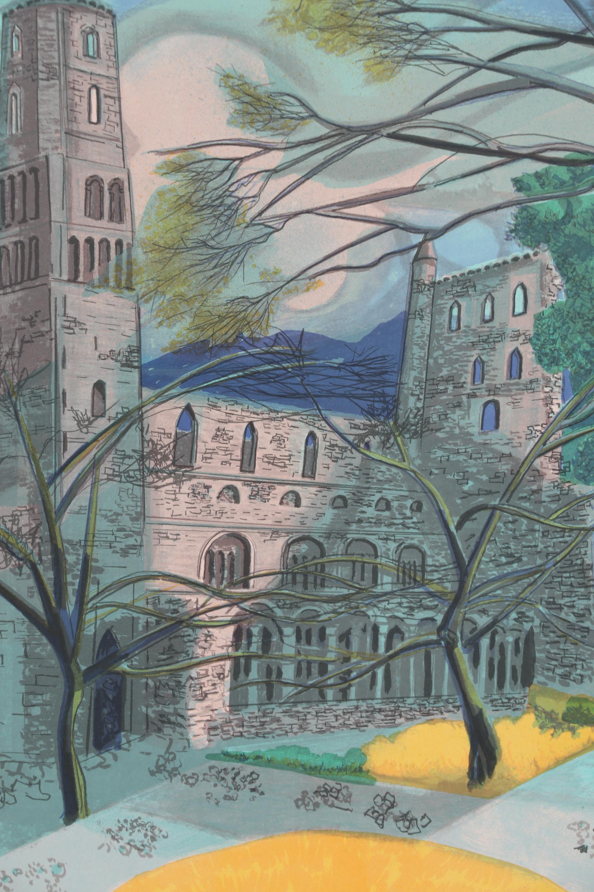 Georges Lambert Color Lithograph "Abbaye de Jumièges"