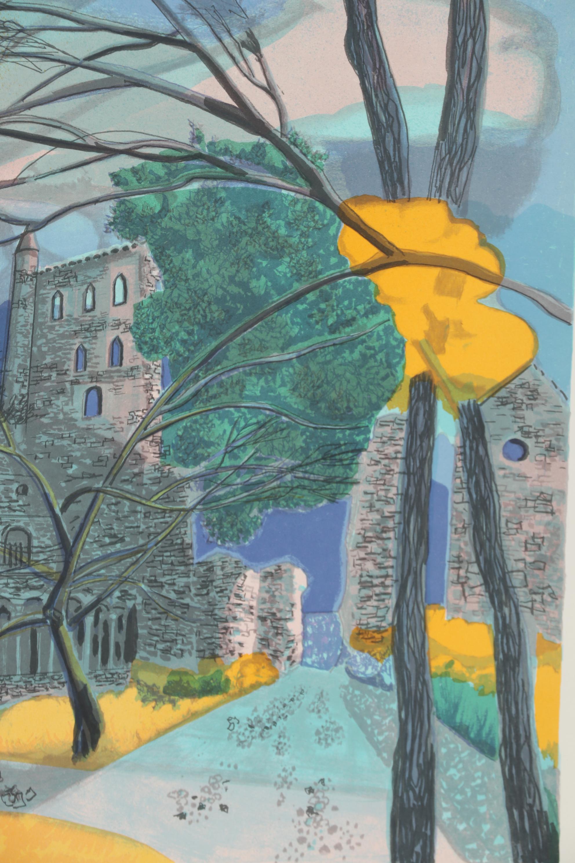 Georges Lambert Color Lithograph "Abbaye de Jumièges"