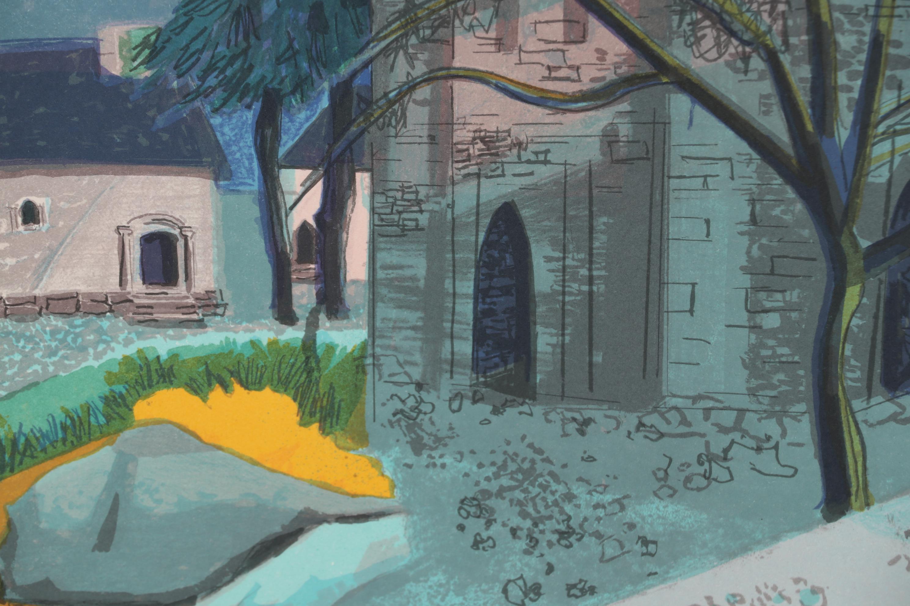 Georges Lambert Color Lithograph "Abbaye de Jumièges"