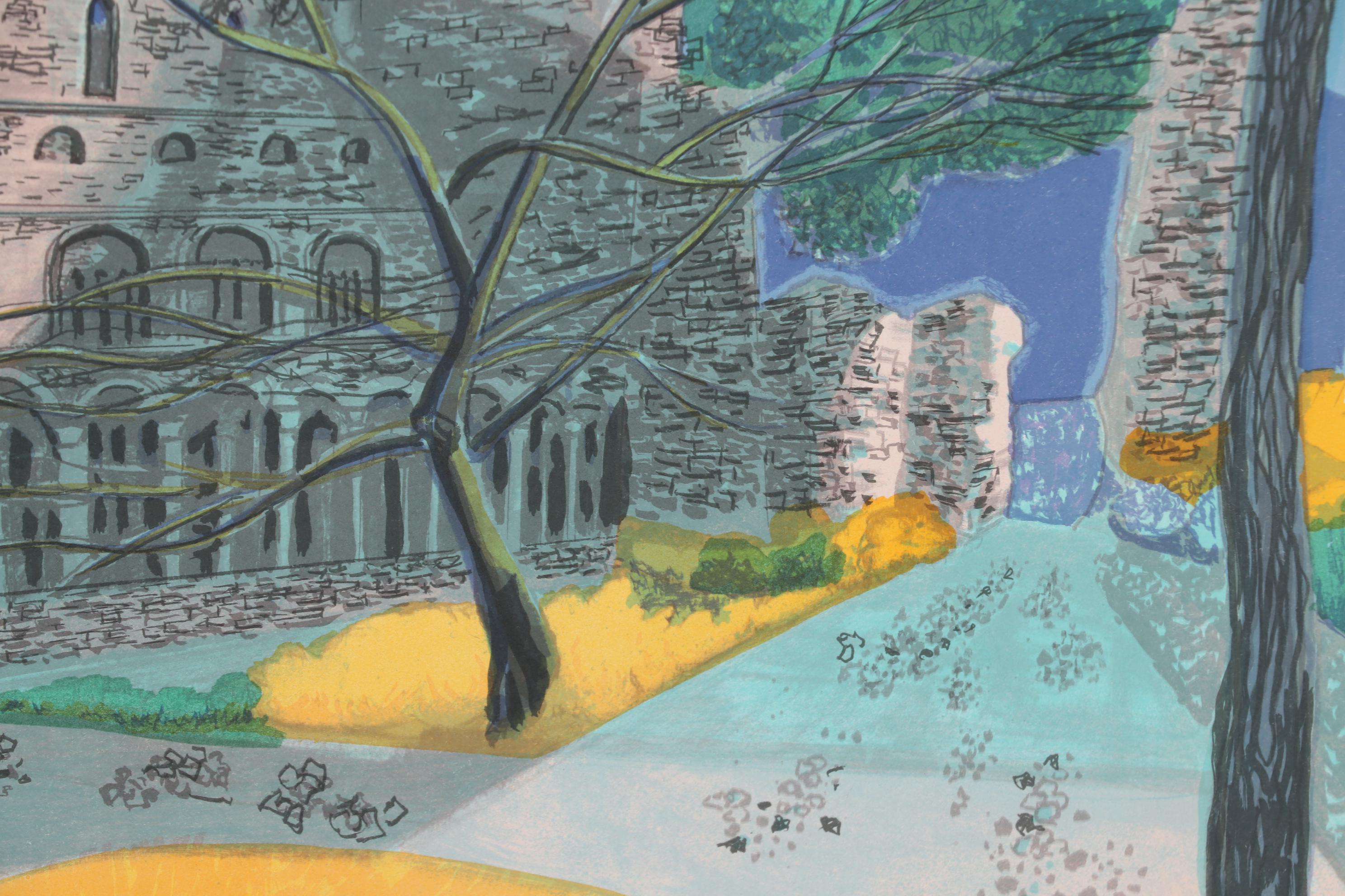 Georges Lambert Color Lithograph "Abbaye de Jumièges"