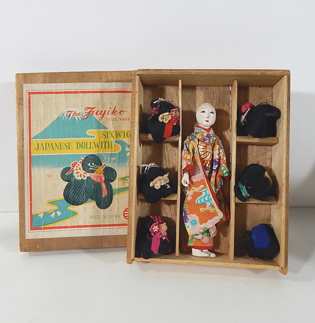 Vintage Fuyiko Japanese Doll with Six Wigs and Box