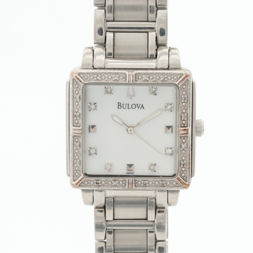 Bulova Mother of Pearl and Diamond Stainless Steel Wristwatch