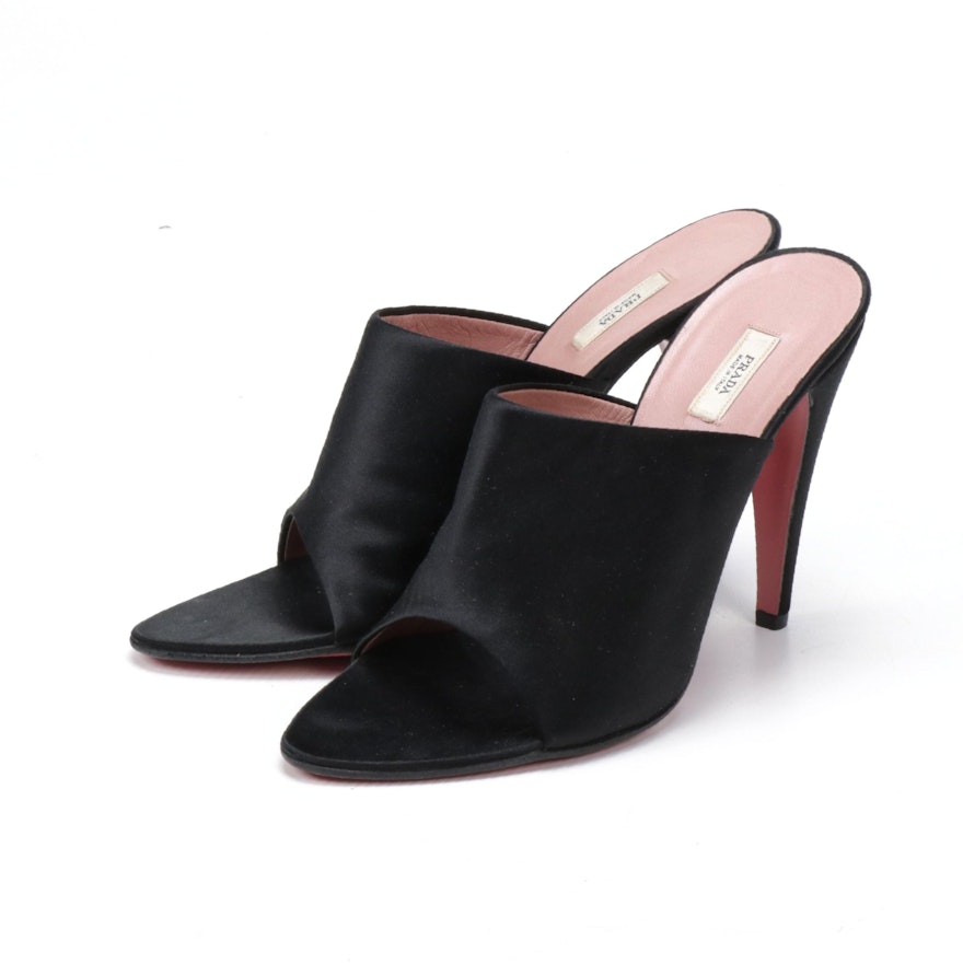 Prada Black Satin High Heel Open Toe Mules