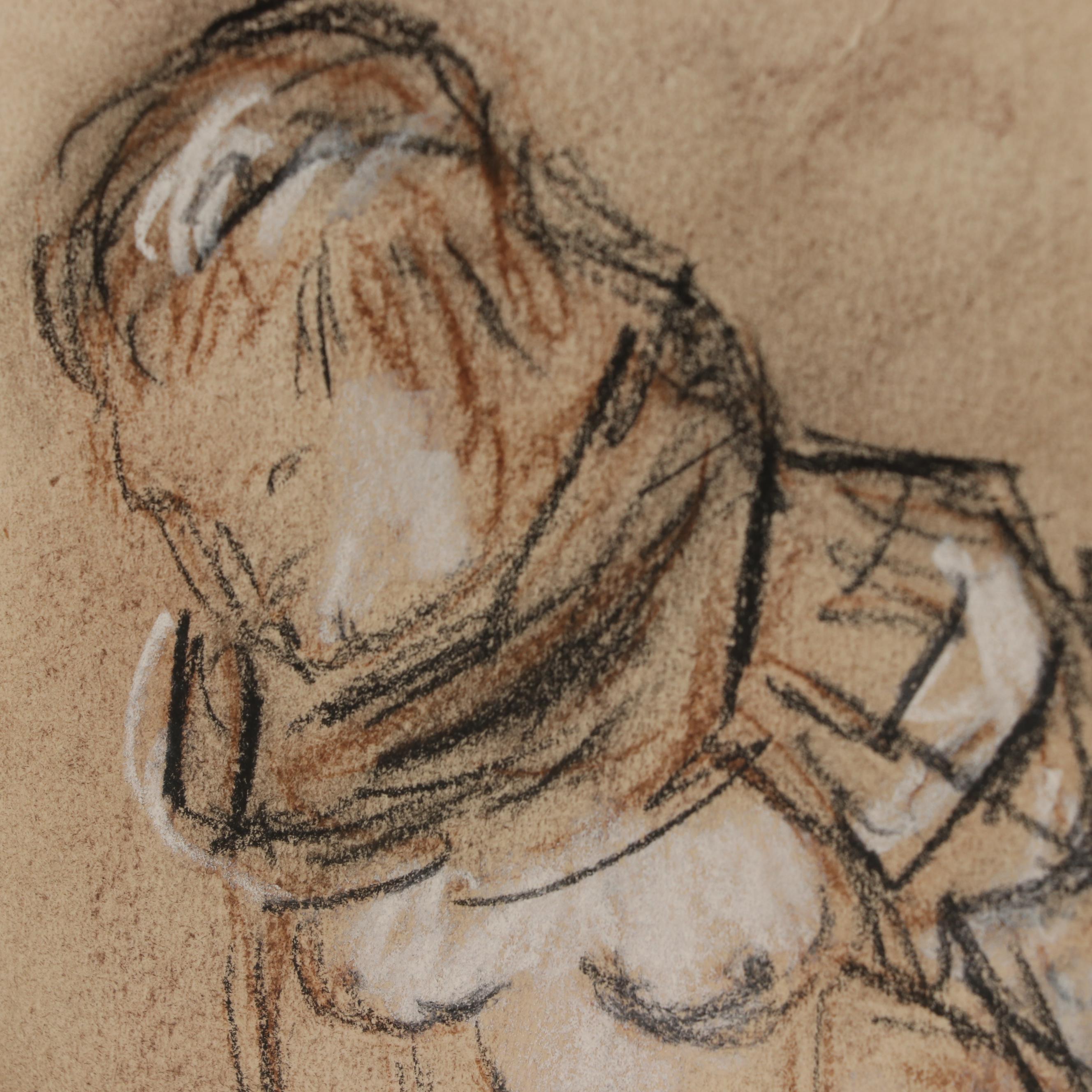 Copy Pencil Drawing After Toulouse-Lautrec "Woman Putting on Her Stocking"