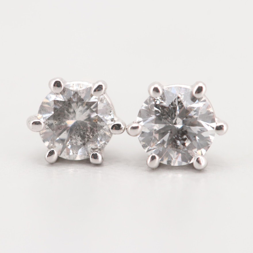 14K White Gold Diamond Stud Earrings