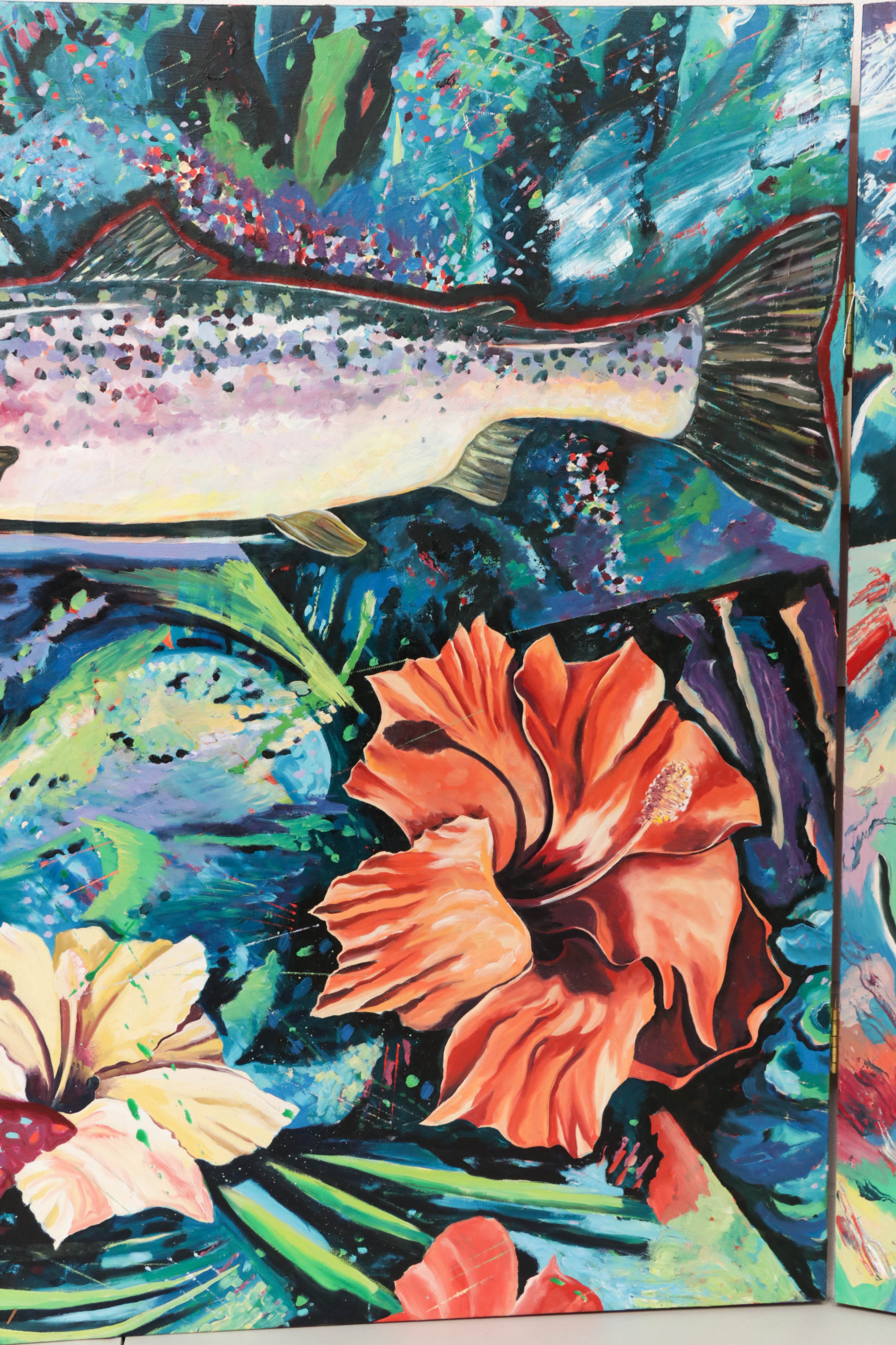 Richard J. Frank Three Panel Oil Painting "Hibiscus"