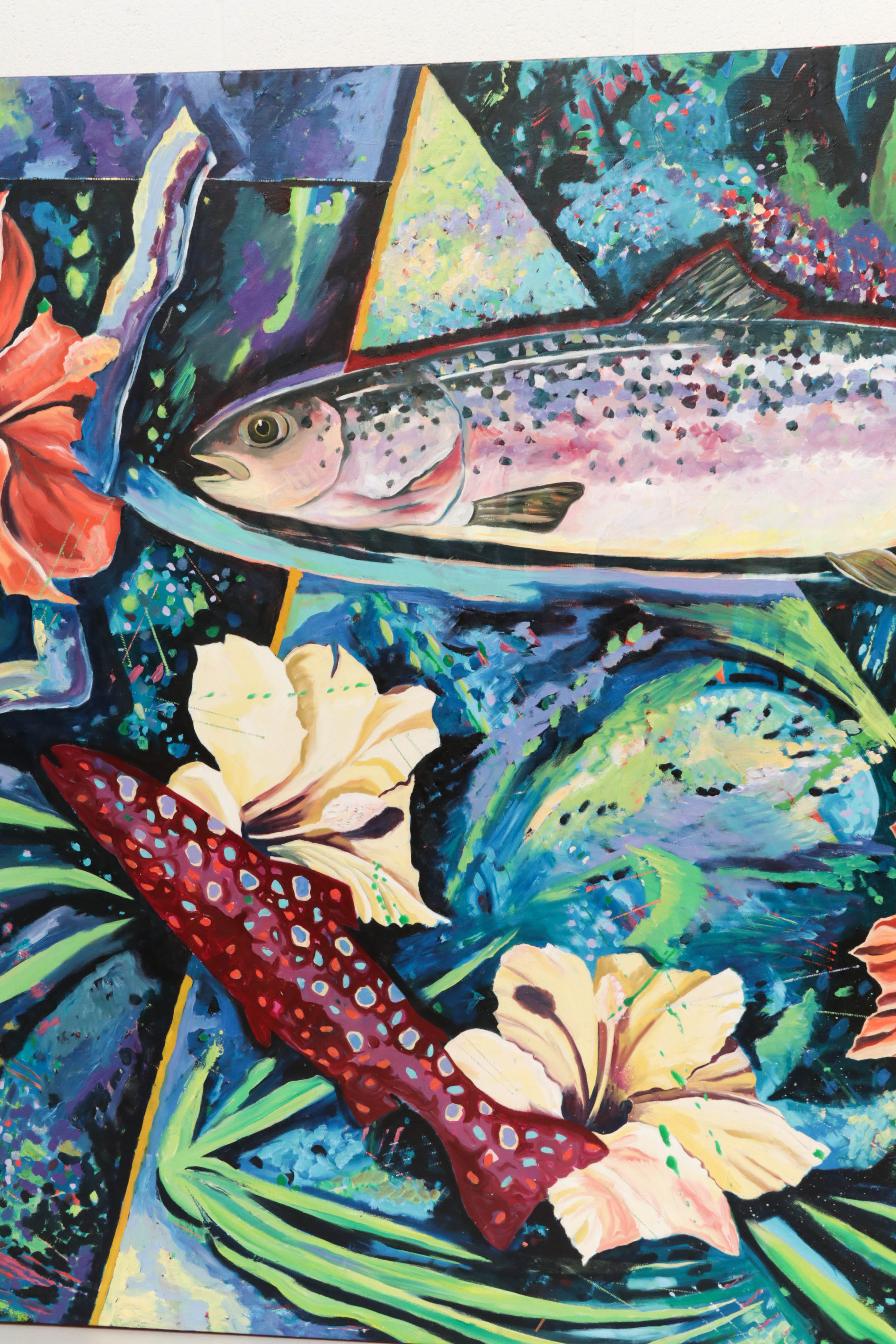 Richard J. Frank Three Panel Oil Painting "Hibiscus"