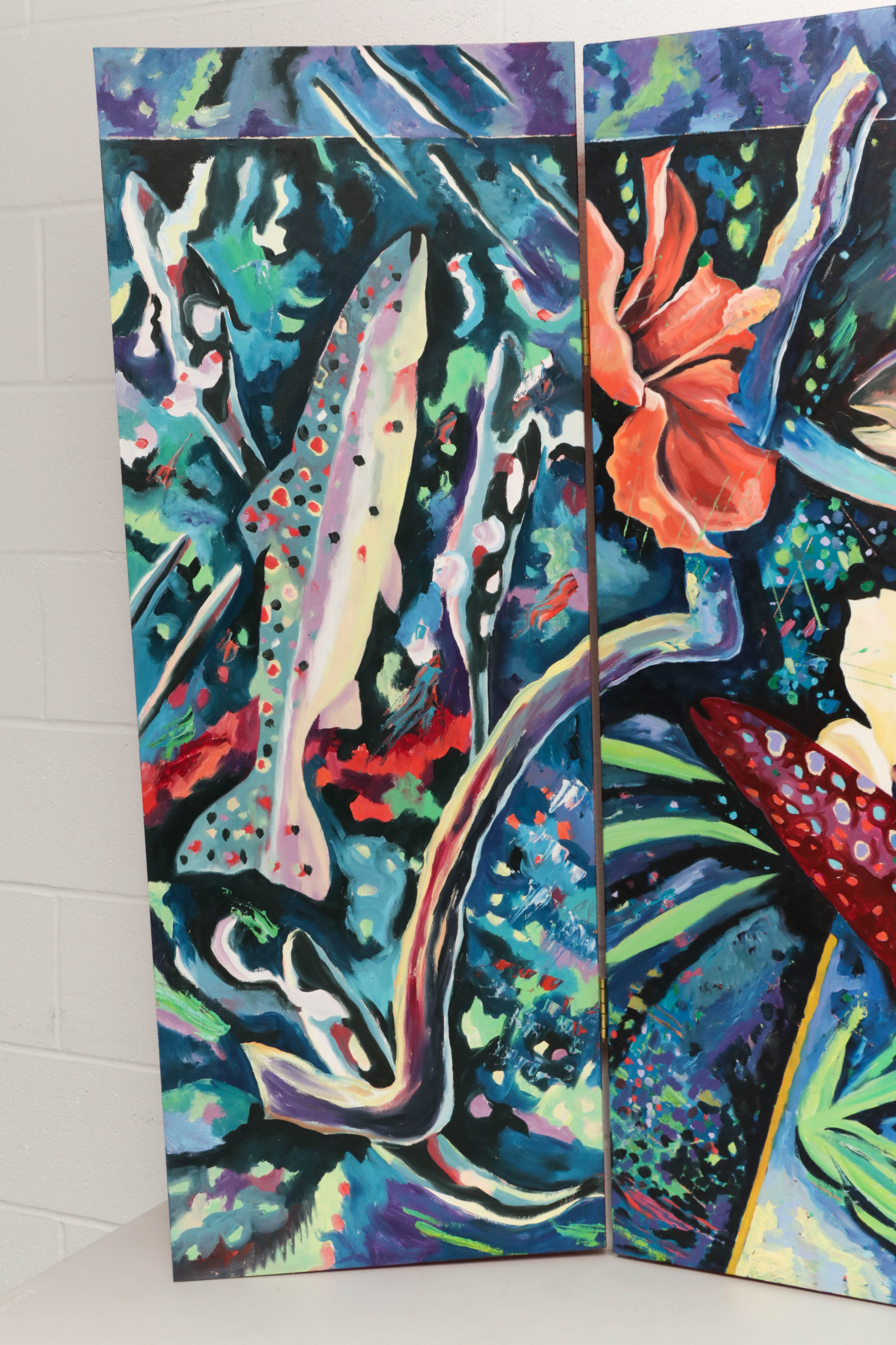 Richard J. Frank Three Panel Oil Painting "Hibiscus"