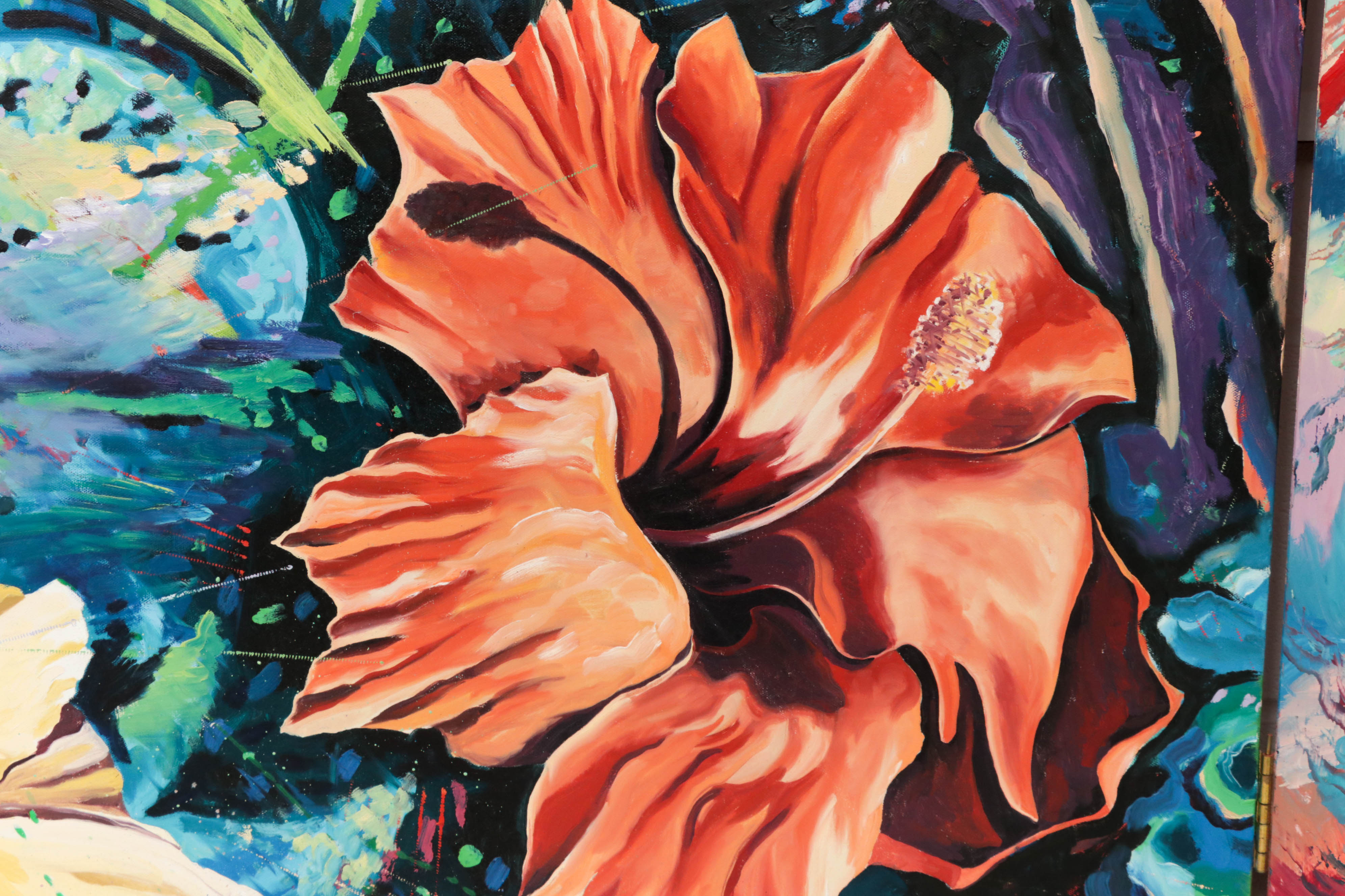 Richard J. Frank Three Panel Oil Painting "Hibiscus"