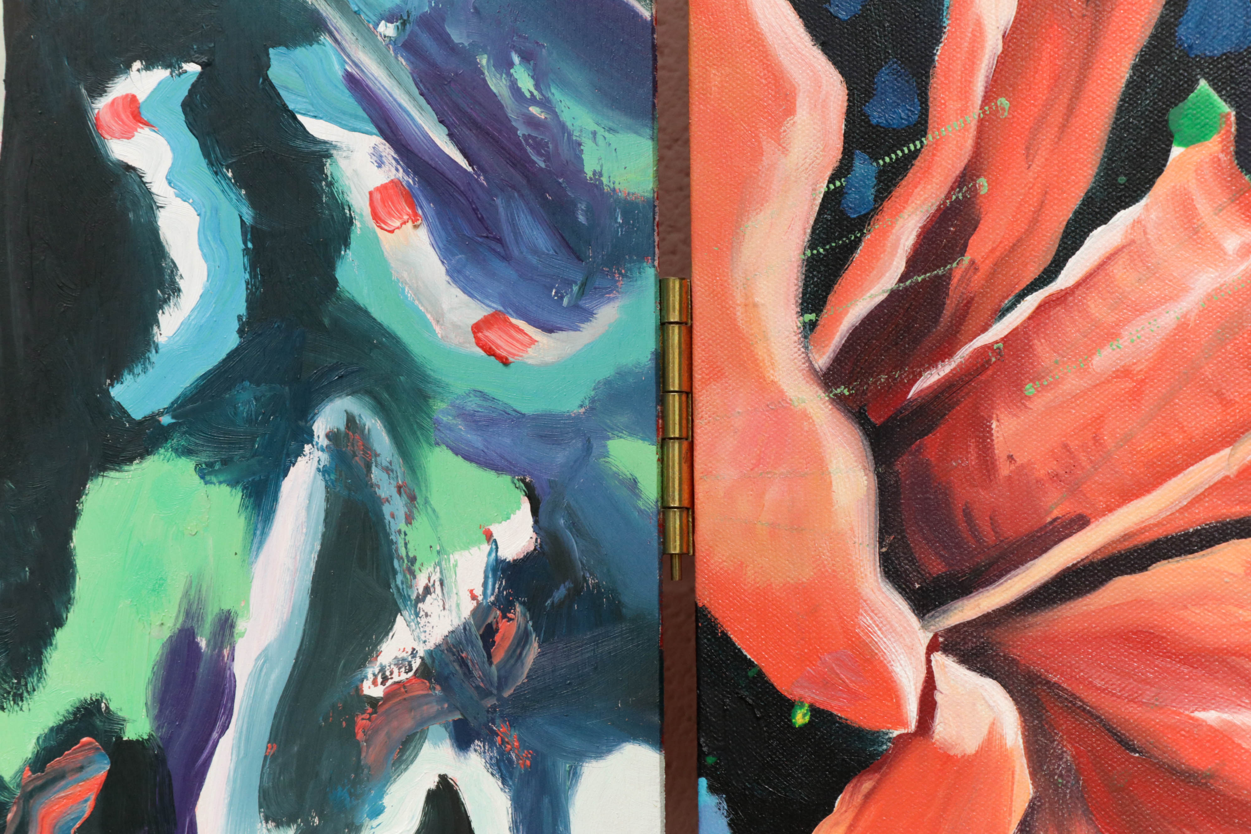 Richard J. Frank Three Panel Oil Painting "Hibiscus"