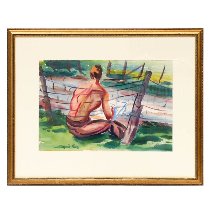 Impressionist Style Figural Watercolor Painting