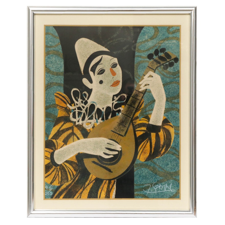 Yves Ganne Limited Edition Lithograph "Clown Blanc A La Mandolin"