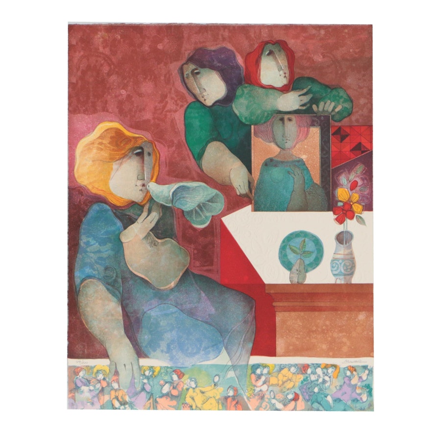 Àlvar Suñol Embossed Lithograph of Women