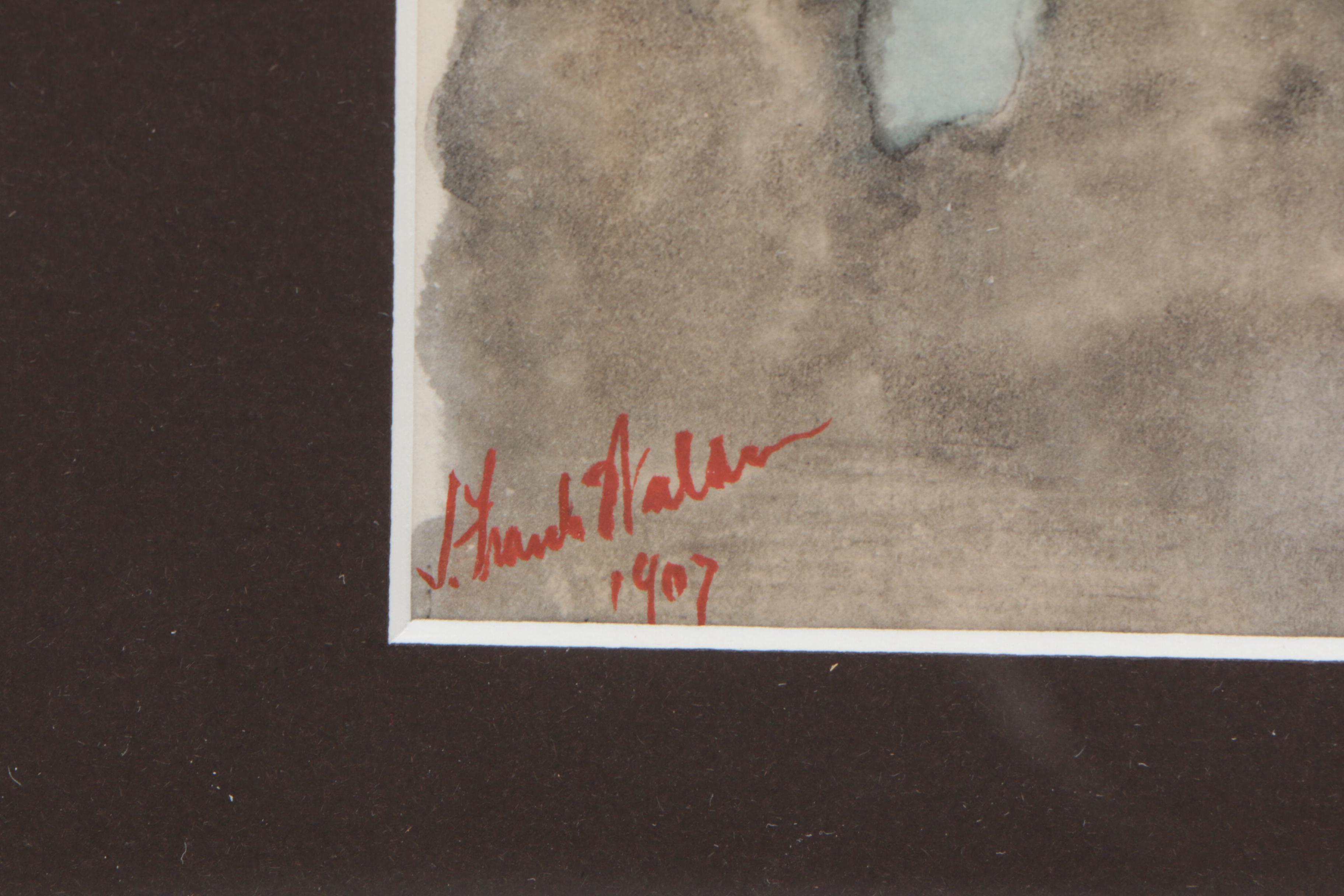 John Franklin Waldo Watercolor Painting of European Canal Scene