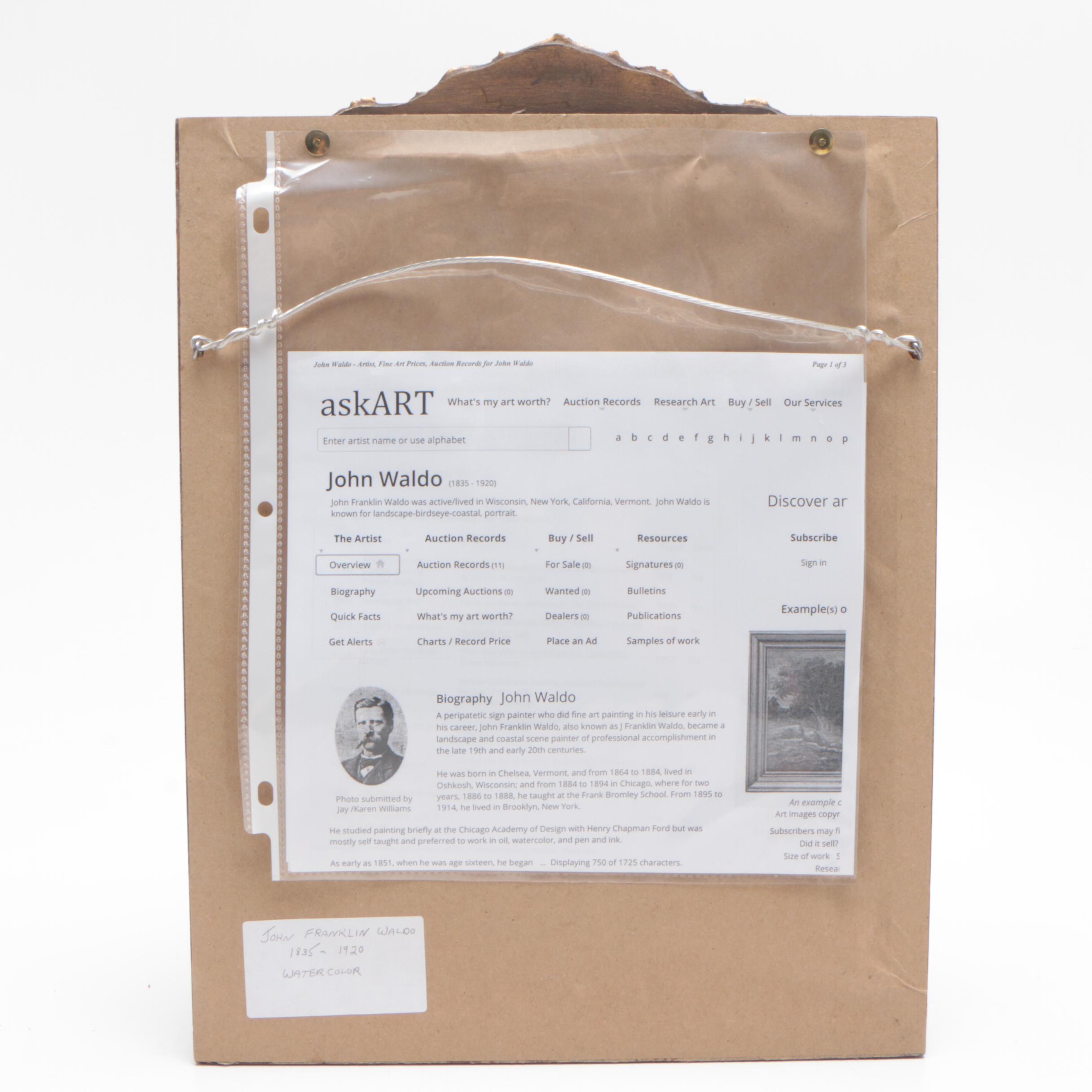 John Franklin Waldo Watercolor Painting of European Canal Scene