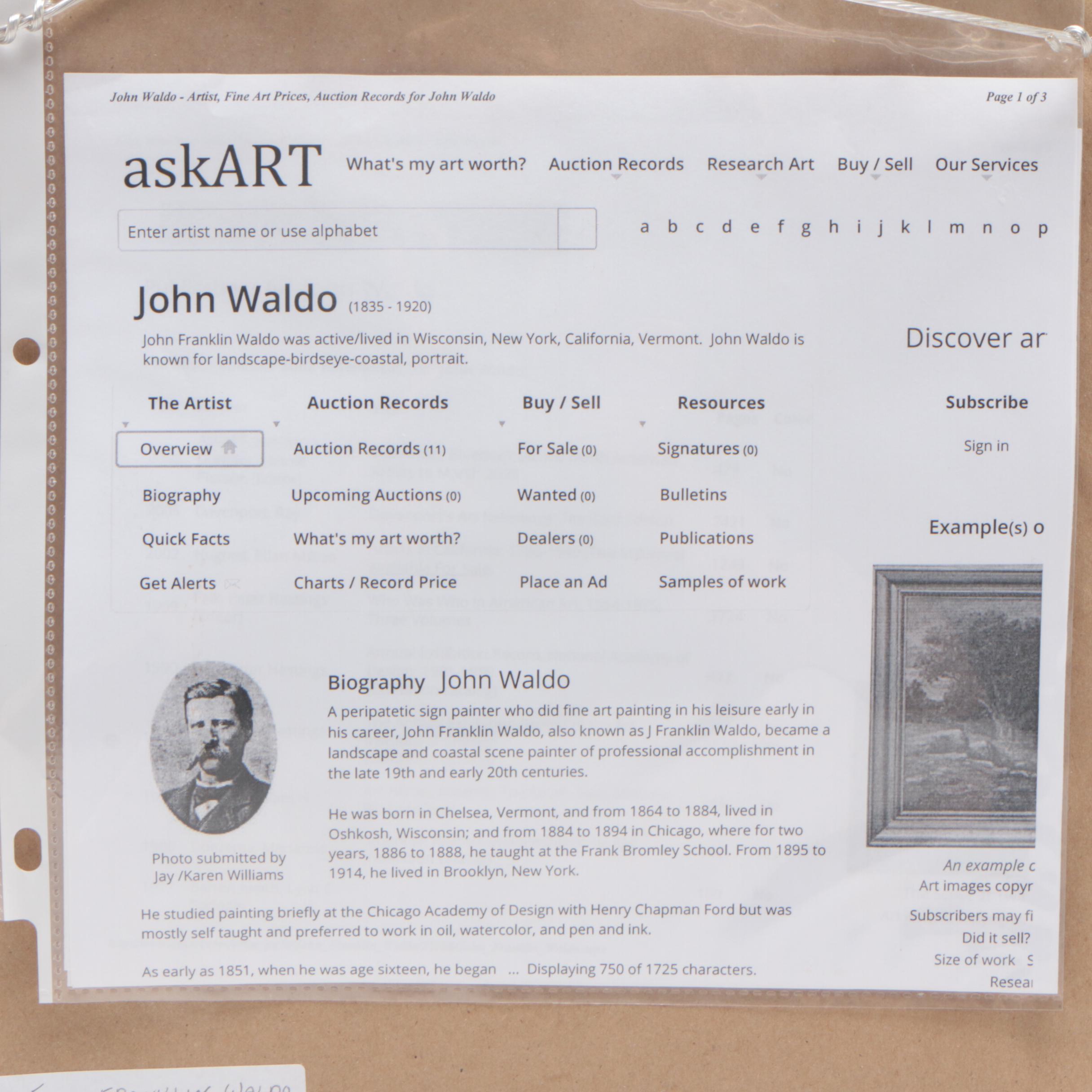 John Franklin Waldo Watercolor Painting of European Canal Scene