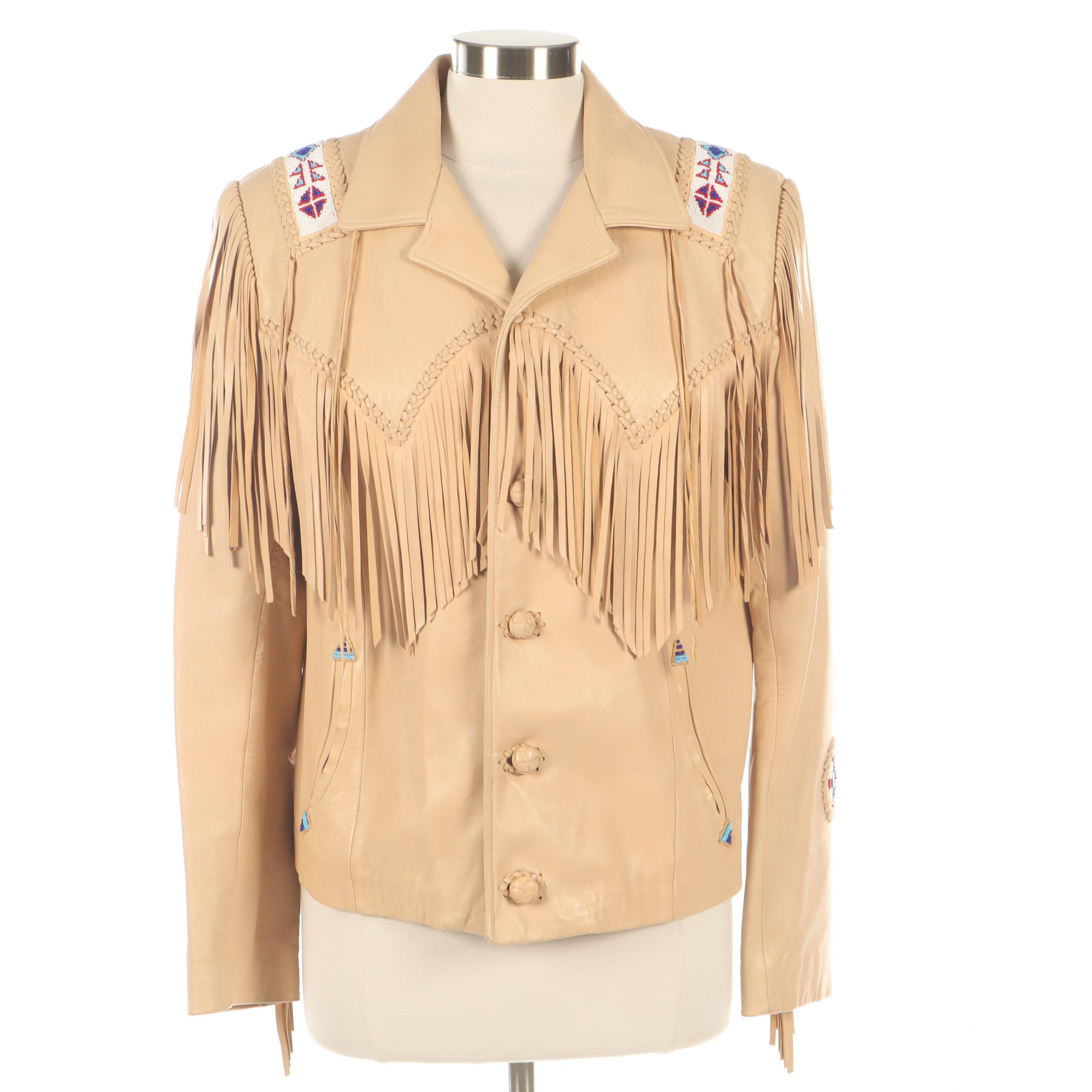 Arturo Beaded and Leather Fringed Jacket with Braided Trim