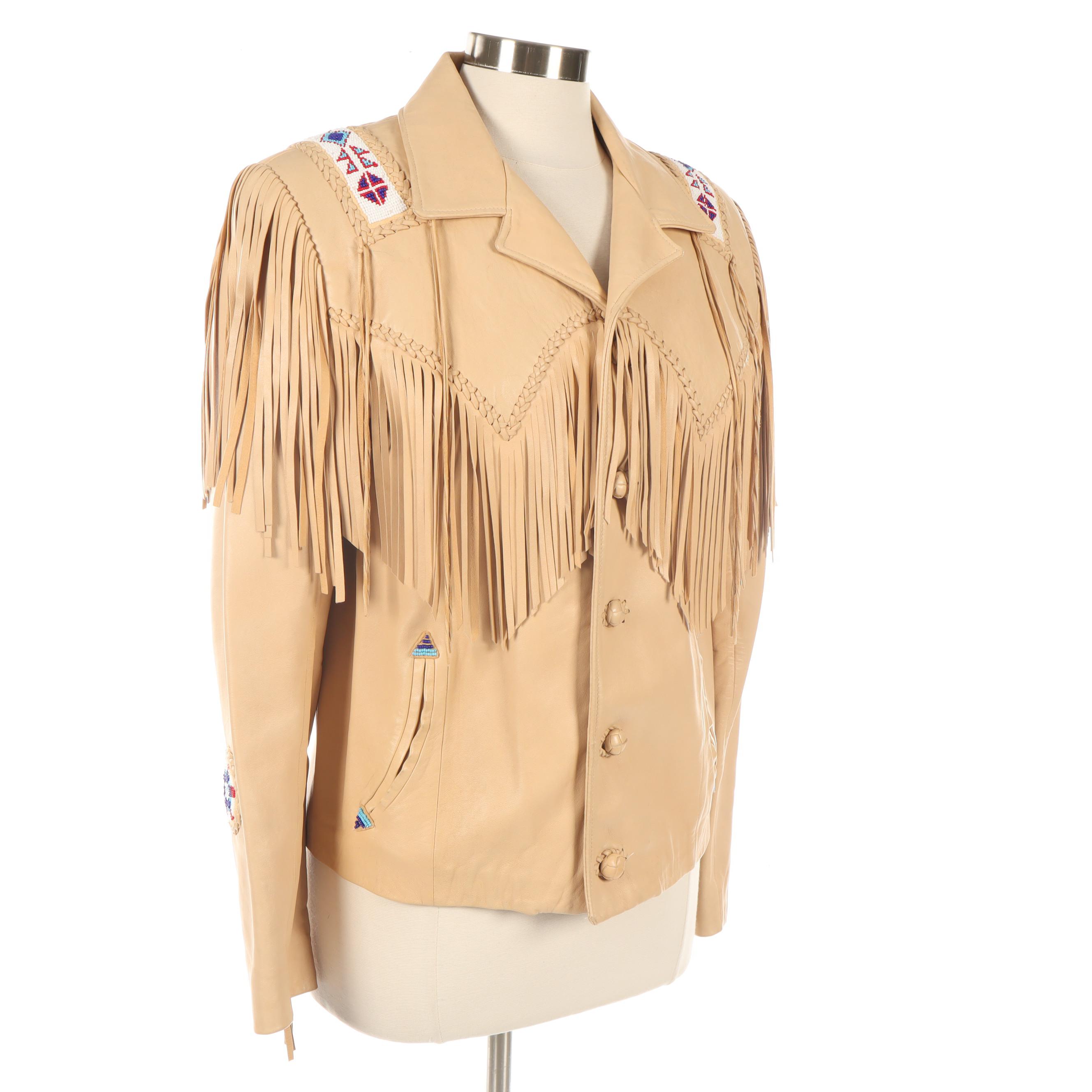 Arturo Beaded and Leather Fringed Jacket with Braided Trim