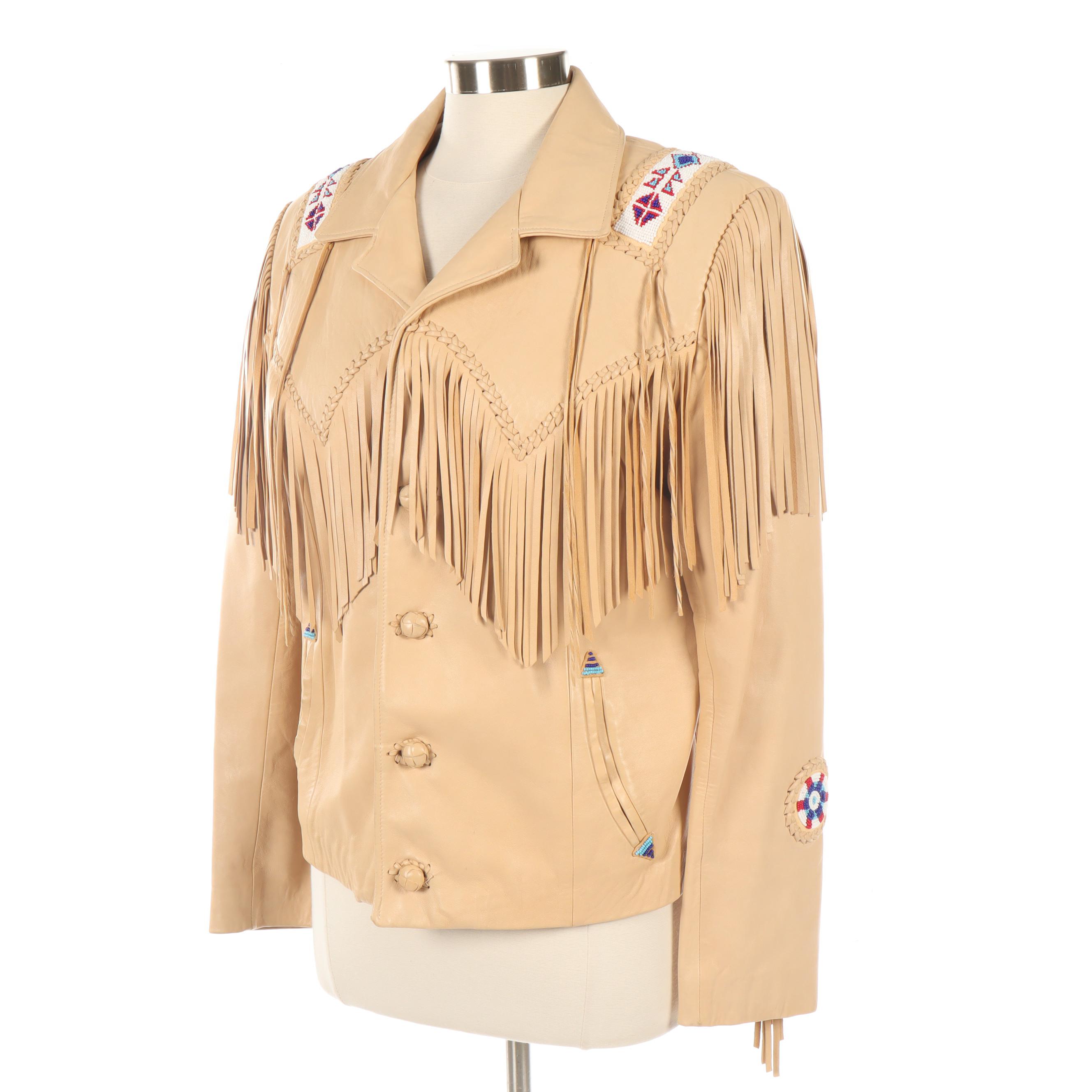 Arturo Beaded and Leather Fringed Jacket with Braided Trim
