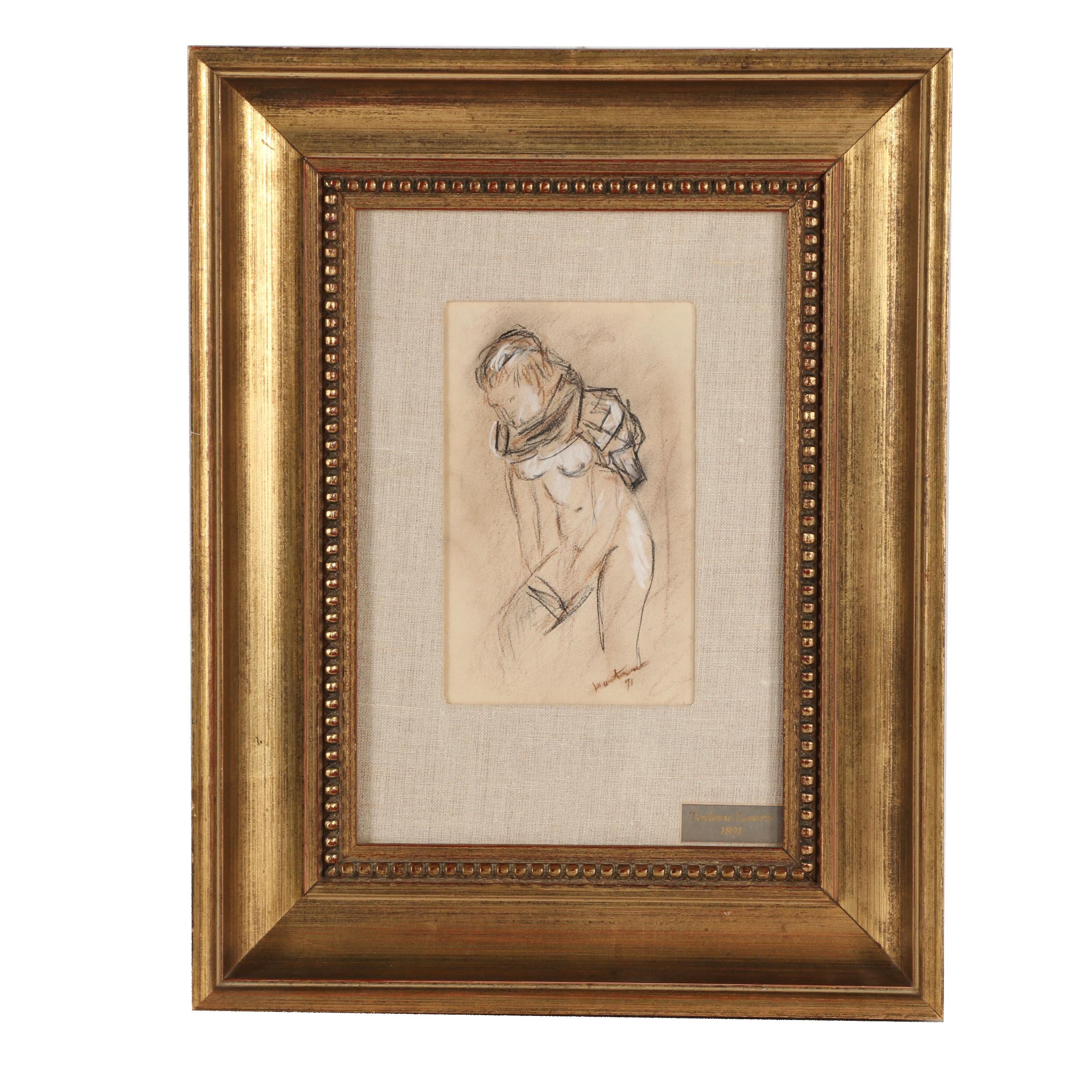 Copy Pencil Drawing After Toulouse-Lautrec "Woman Putting on Her Stocking"