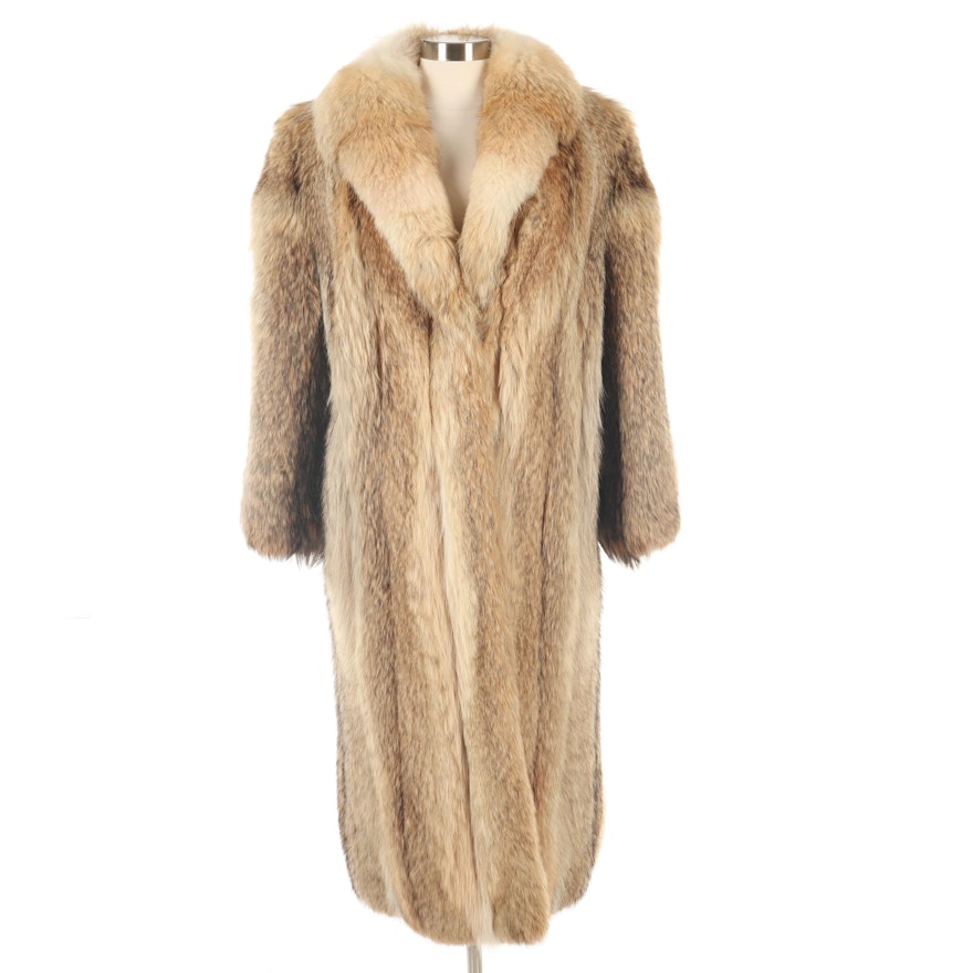 Coyote Fur Full-Length Coat with Shawl Collar
