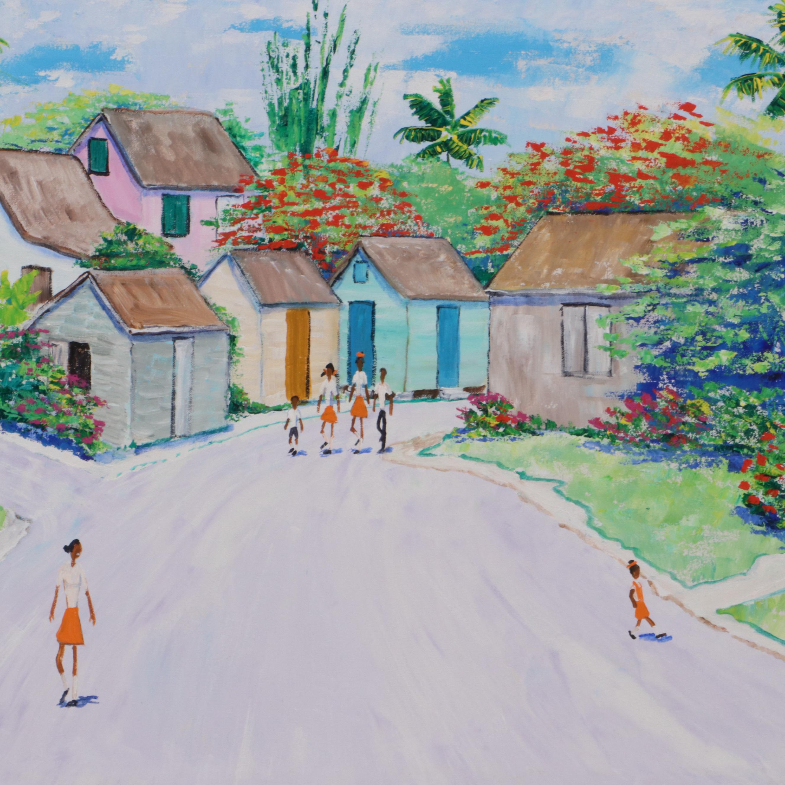 Mal Flanders Oil Painting of Suburban Street Scene