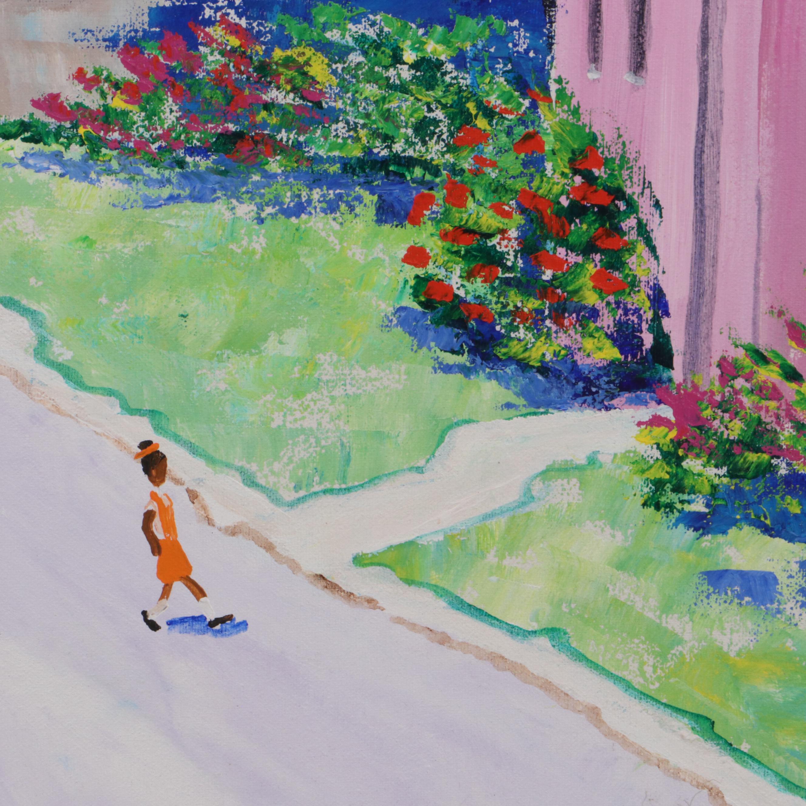 Mal Flanders Oil Painting of Suburban Street Scene