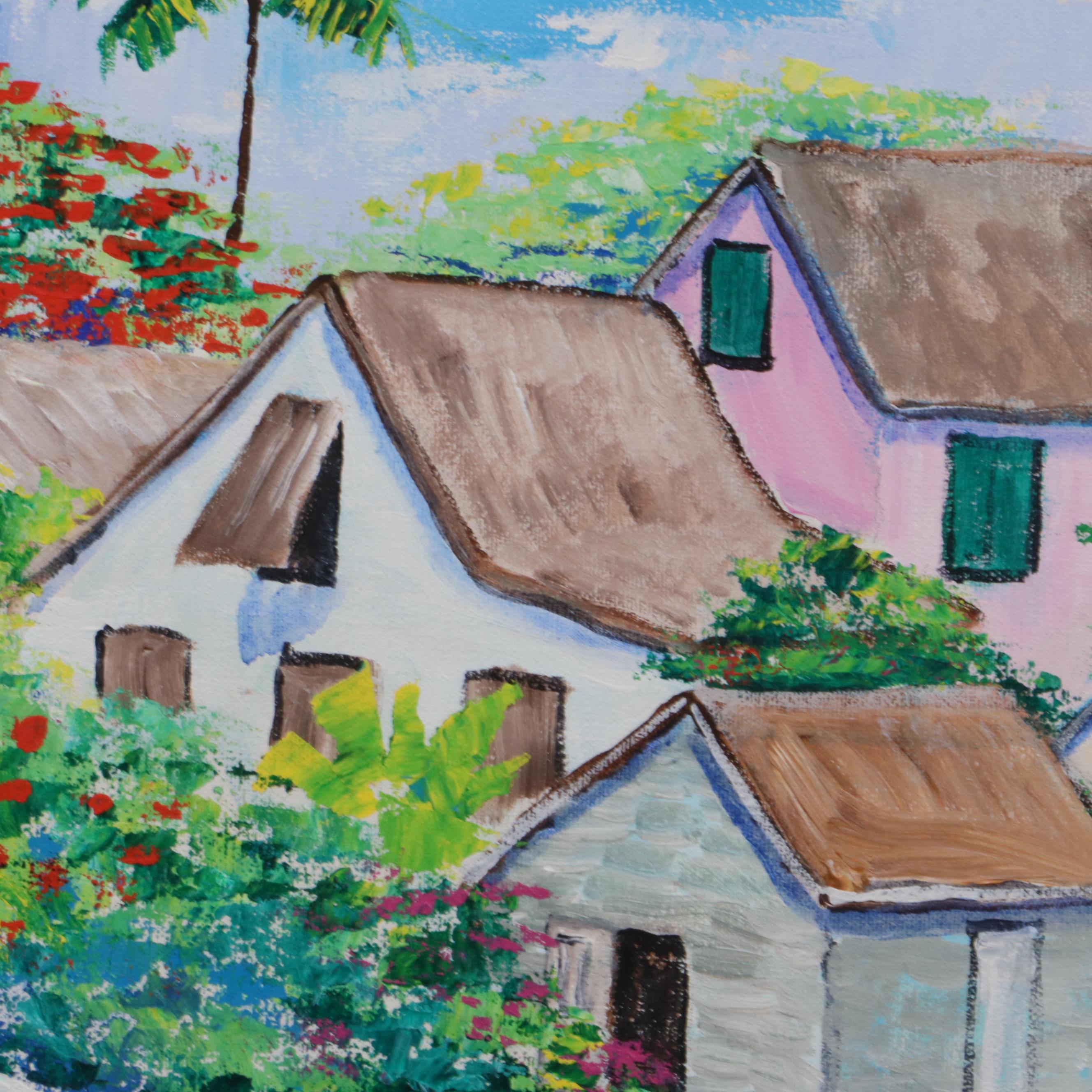 Mal Flanders Oil Painting of Suburban Street Scene