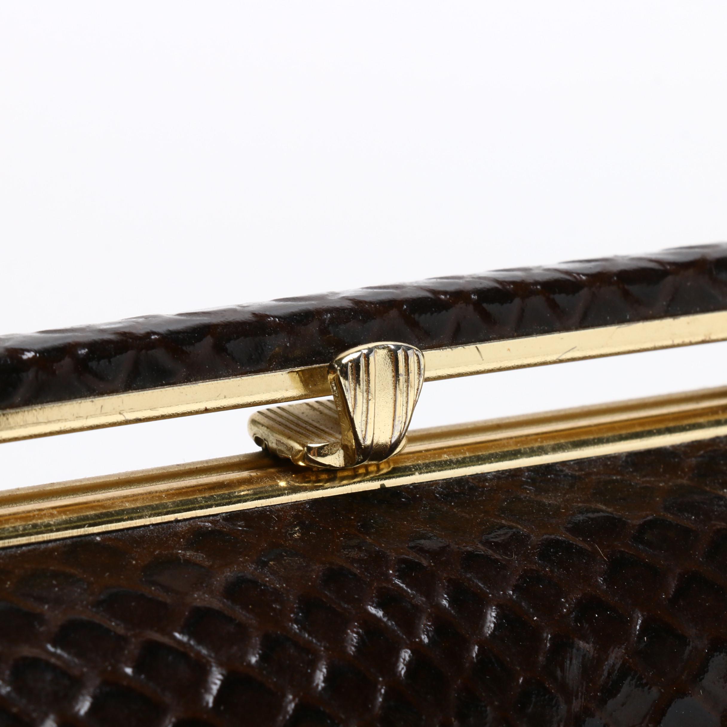 Triangle New York Snakeskin Embossed Brown Leather Handbag, Vintage