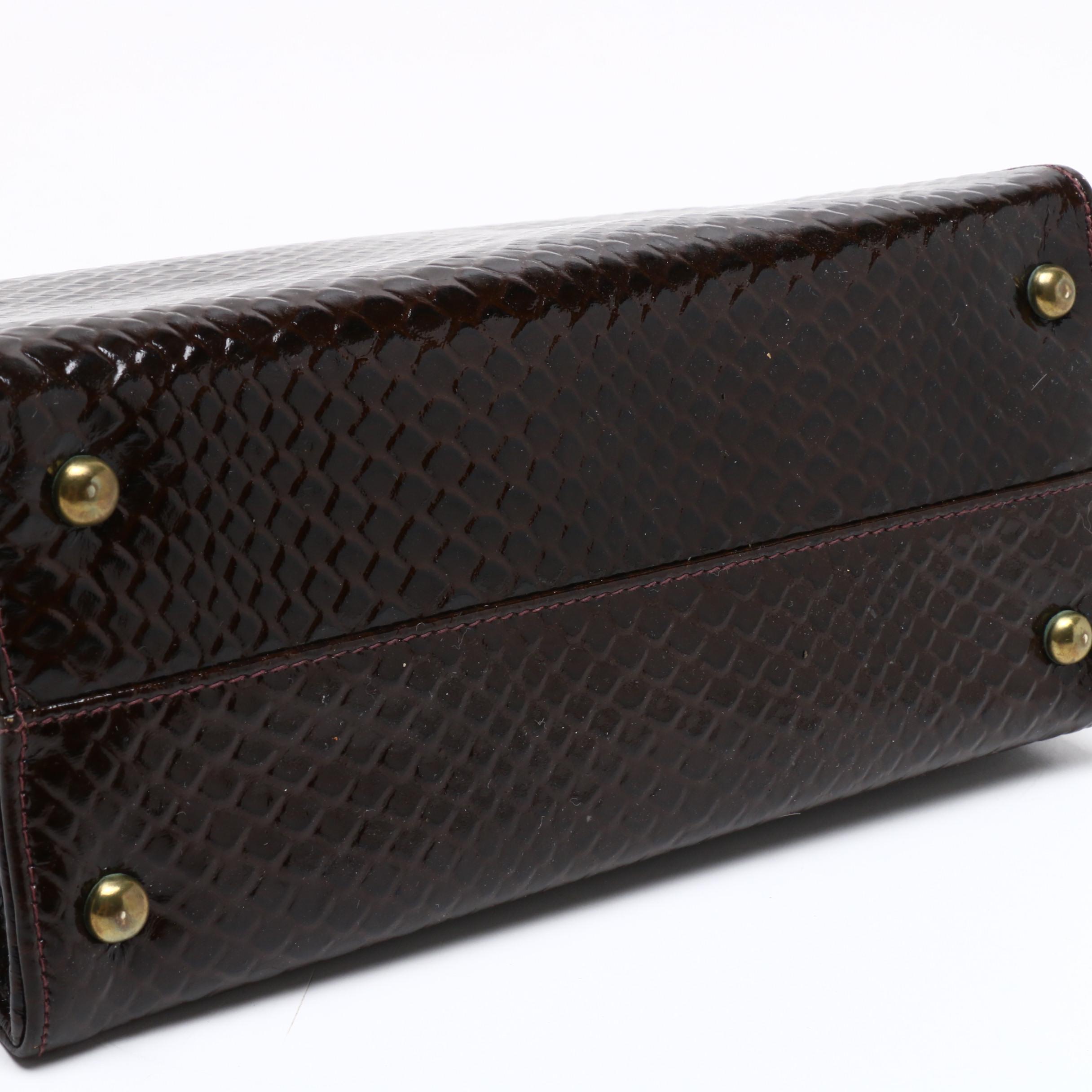 Triangle New York Snakeskin Embossed Brown Leather Handbag, Vintage