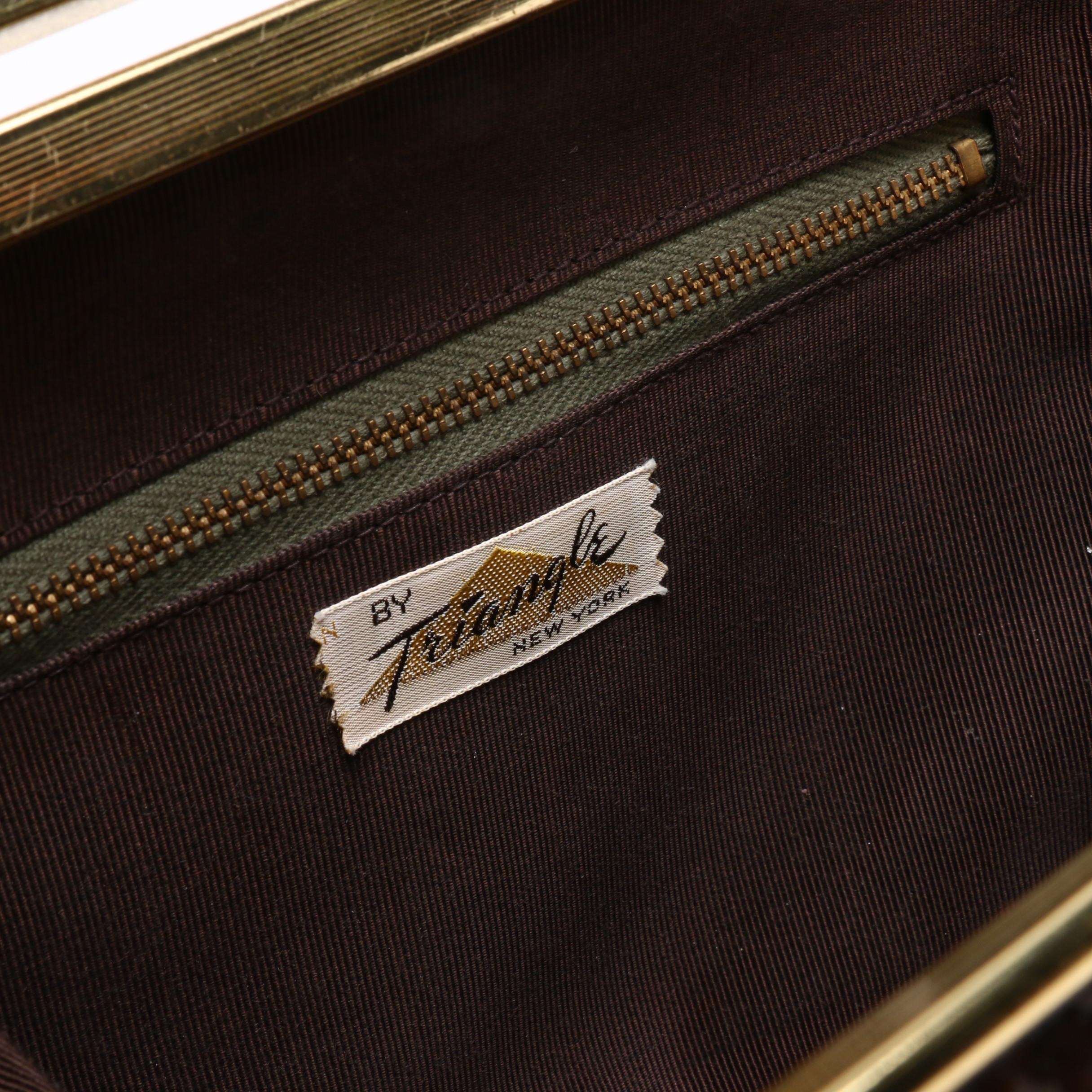 Triangle New York Snakeskin Embossed Brown Leather Handbag, Vintage