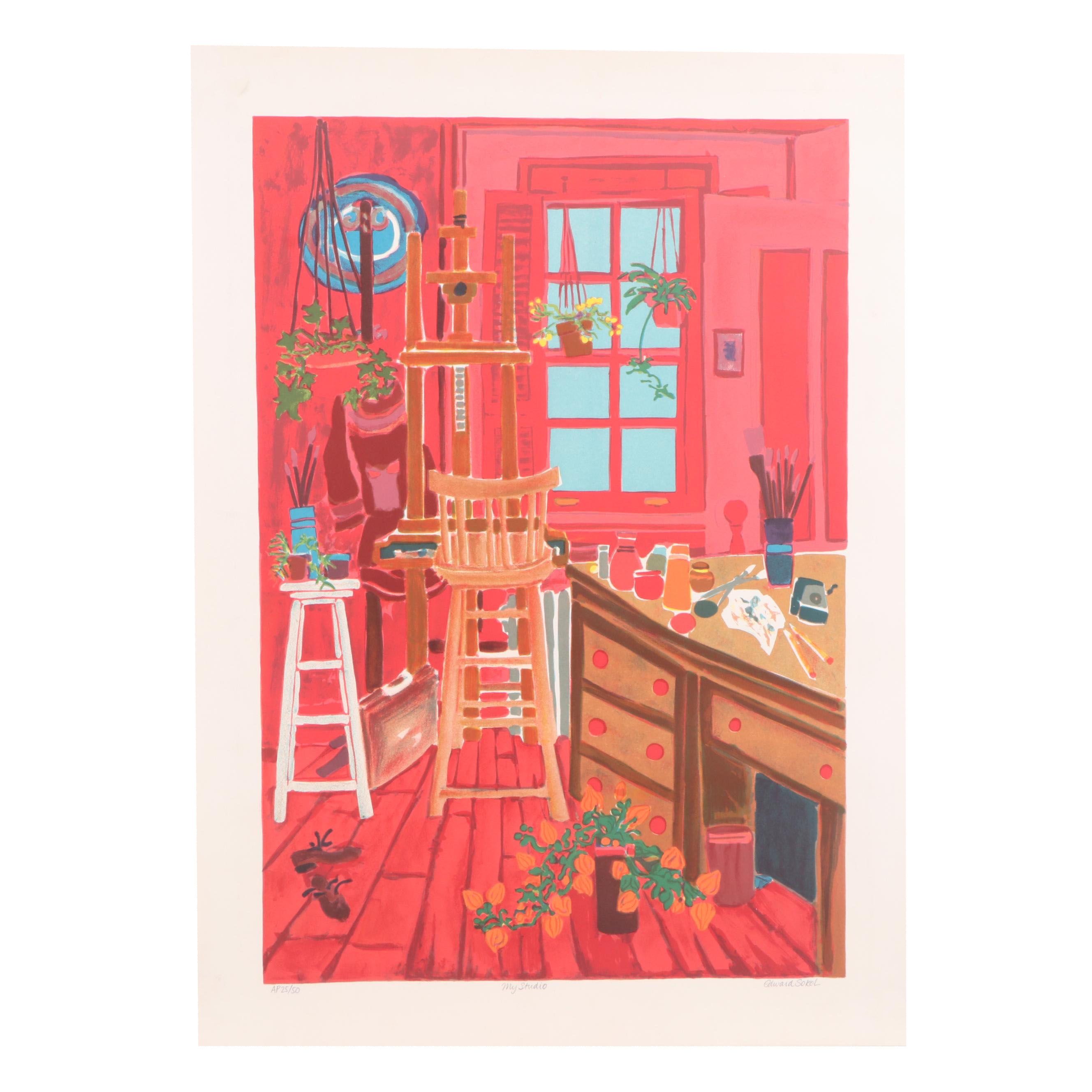Edward Sokol Artist Proof Lithograph "My Studio"