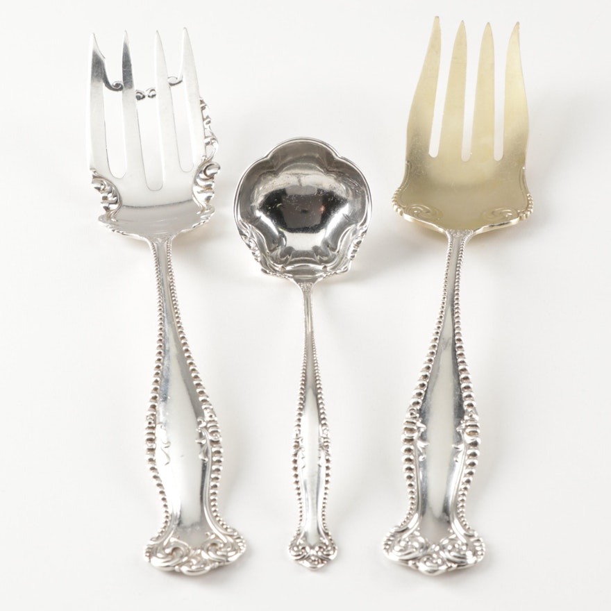 Towle Sterling Silver "Canterbury" Meat Forks and Cream Ladle, Circa 1893