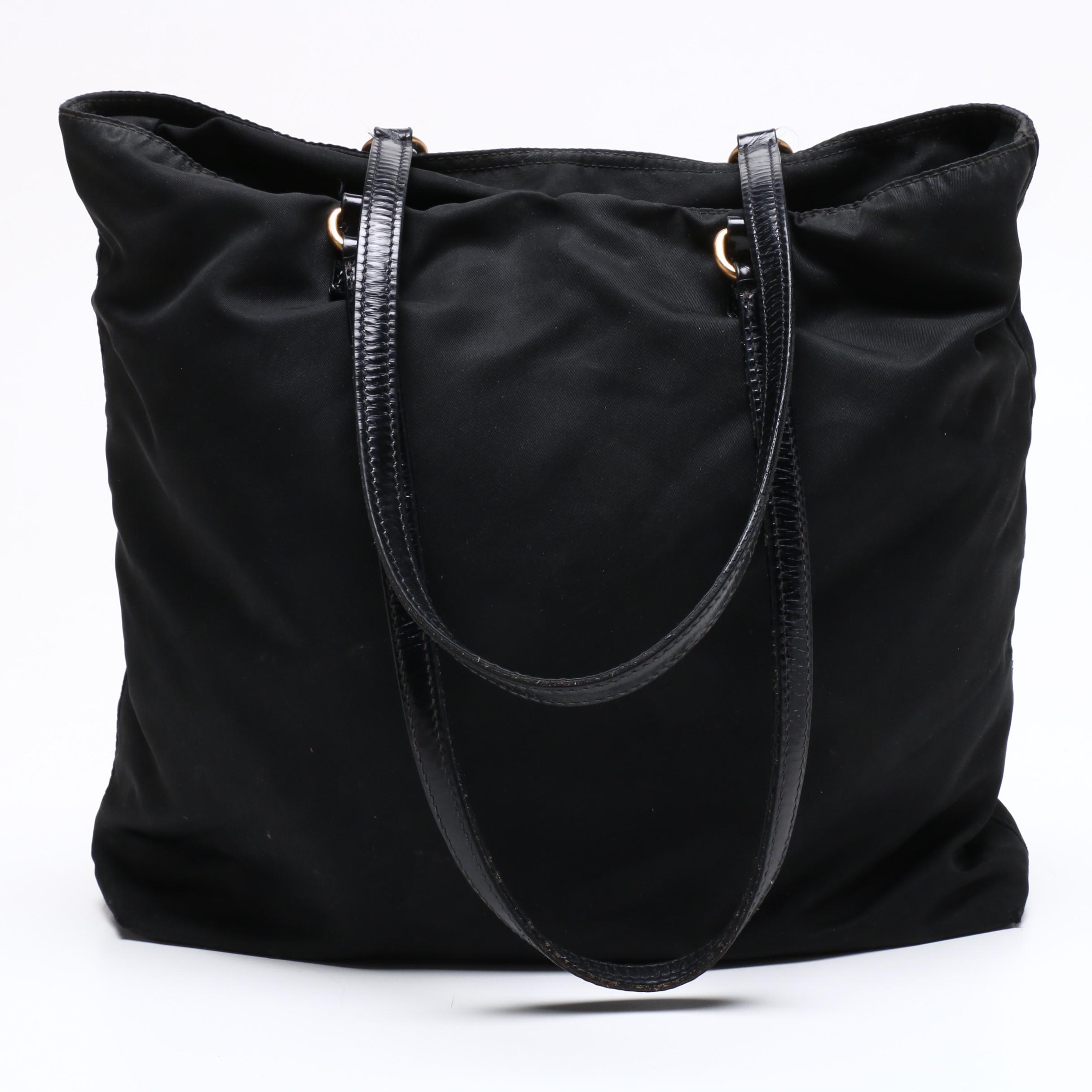 Prada Black Tessuto Nylon Logo Grommet Shoulder Bag