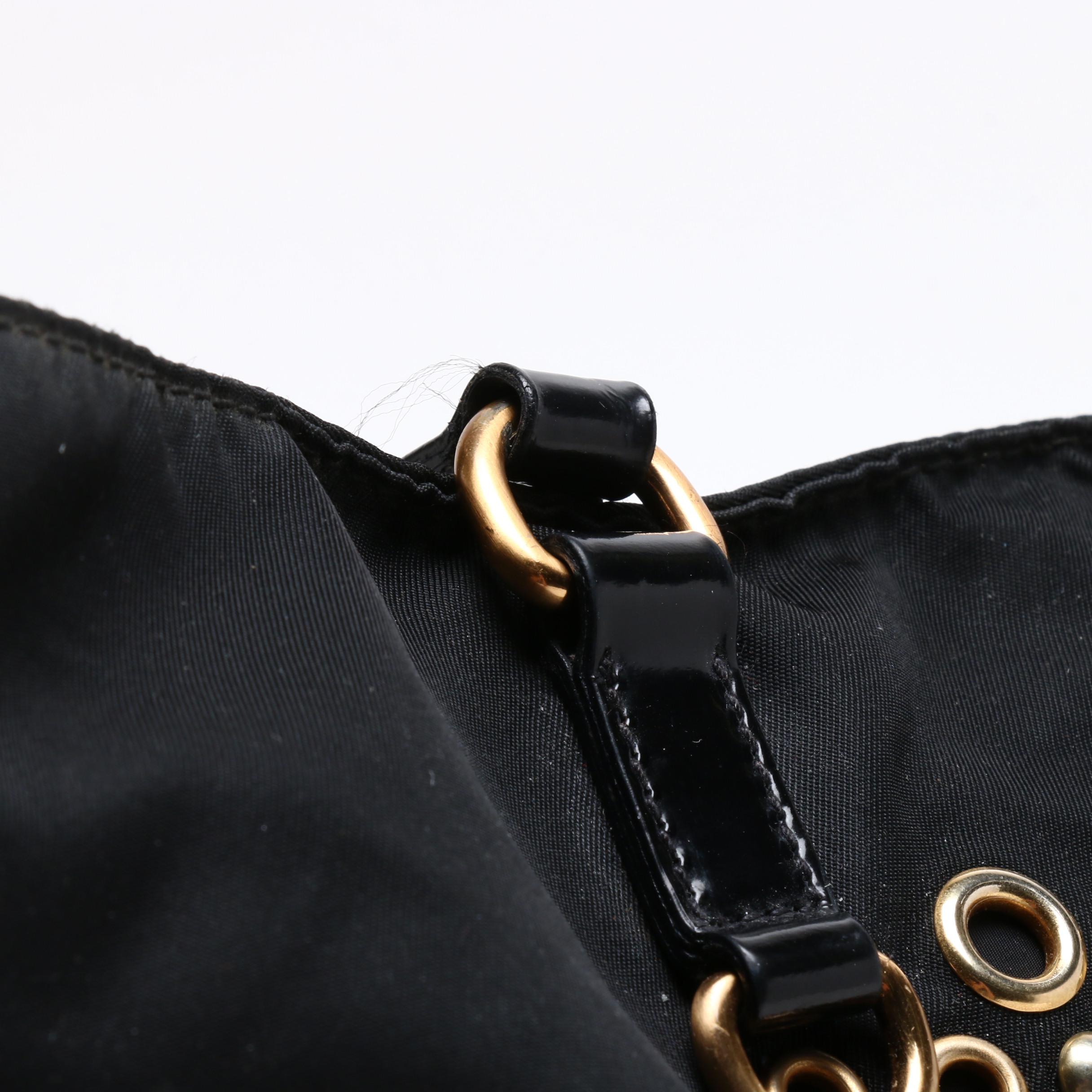 Prada Black Tessuto Nylon Logo Grommet Shoulder Bag