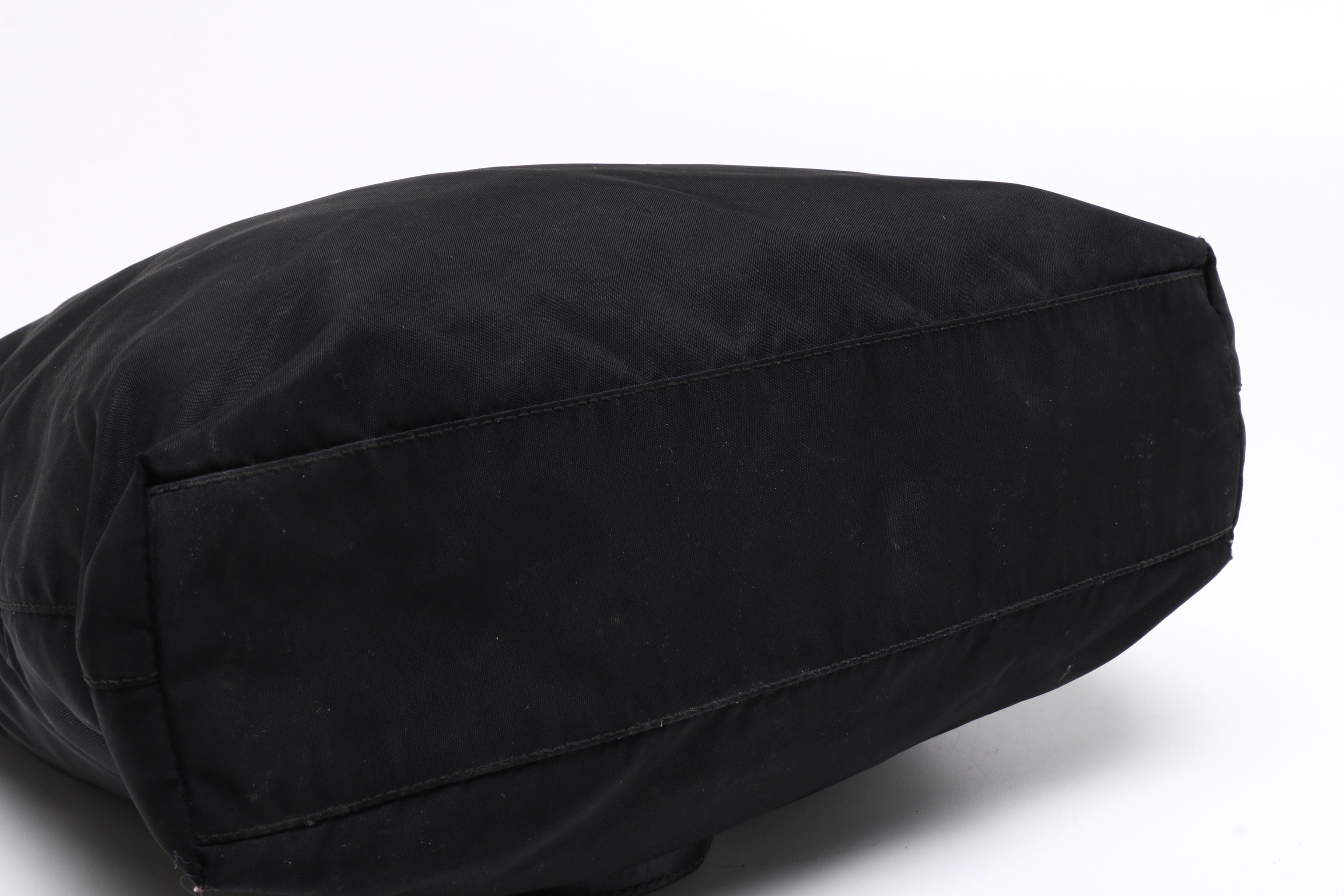 Prada Black Tessuto Nylon Logo Grommet Shoulder Bag