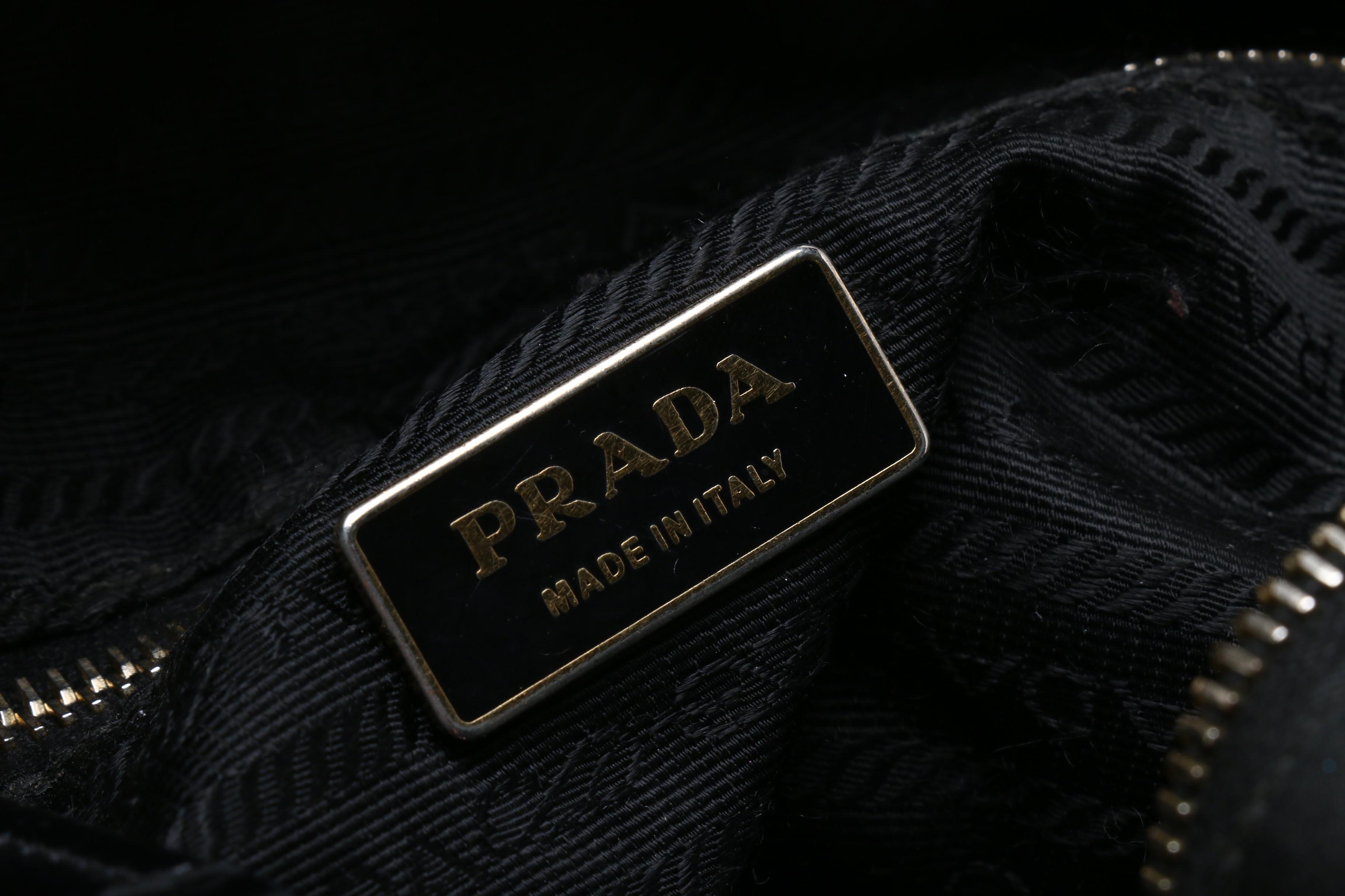 Prada Black Tessuto Nylon Logo Grommet Shoulder Bag