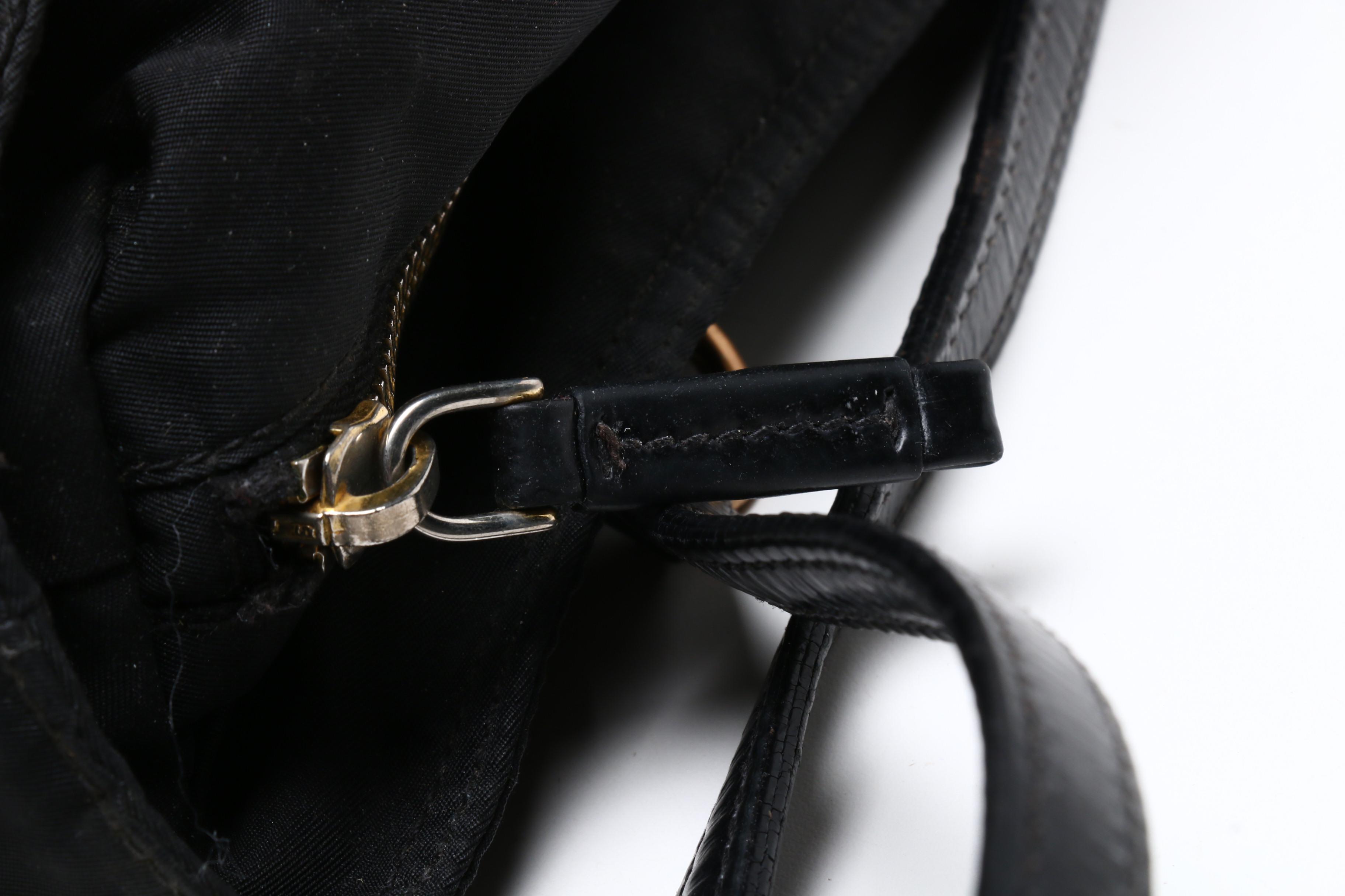 Prada Black Tessuto Nylon Logo Grommet Shoulder Bag