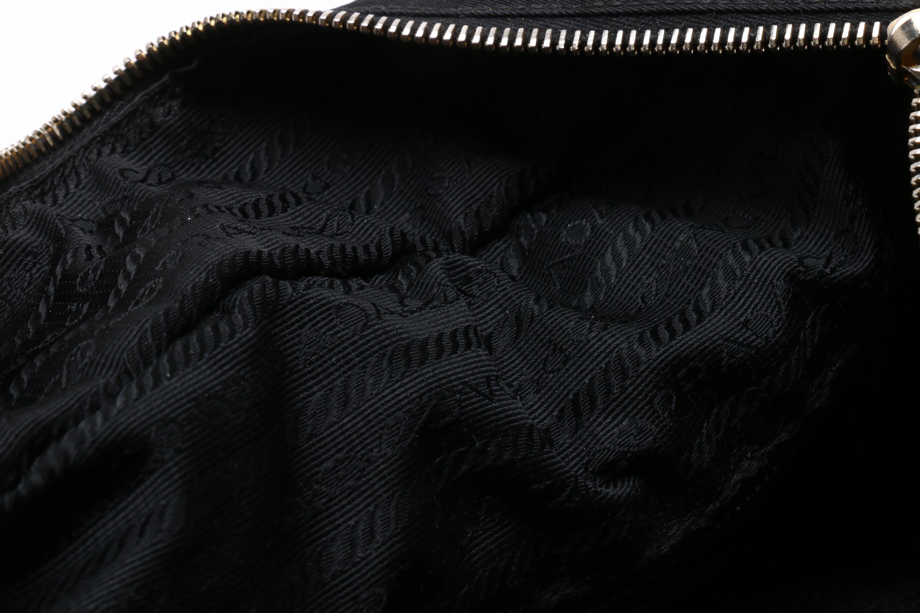 Prada Black Tessuto Nylon Logo Grommet Shoulder Bag