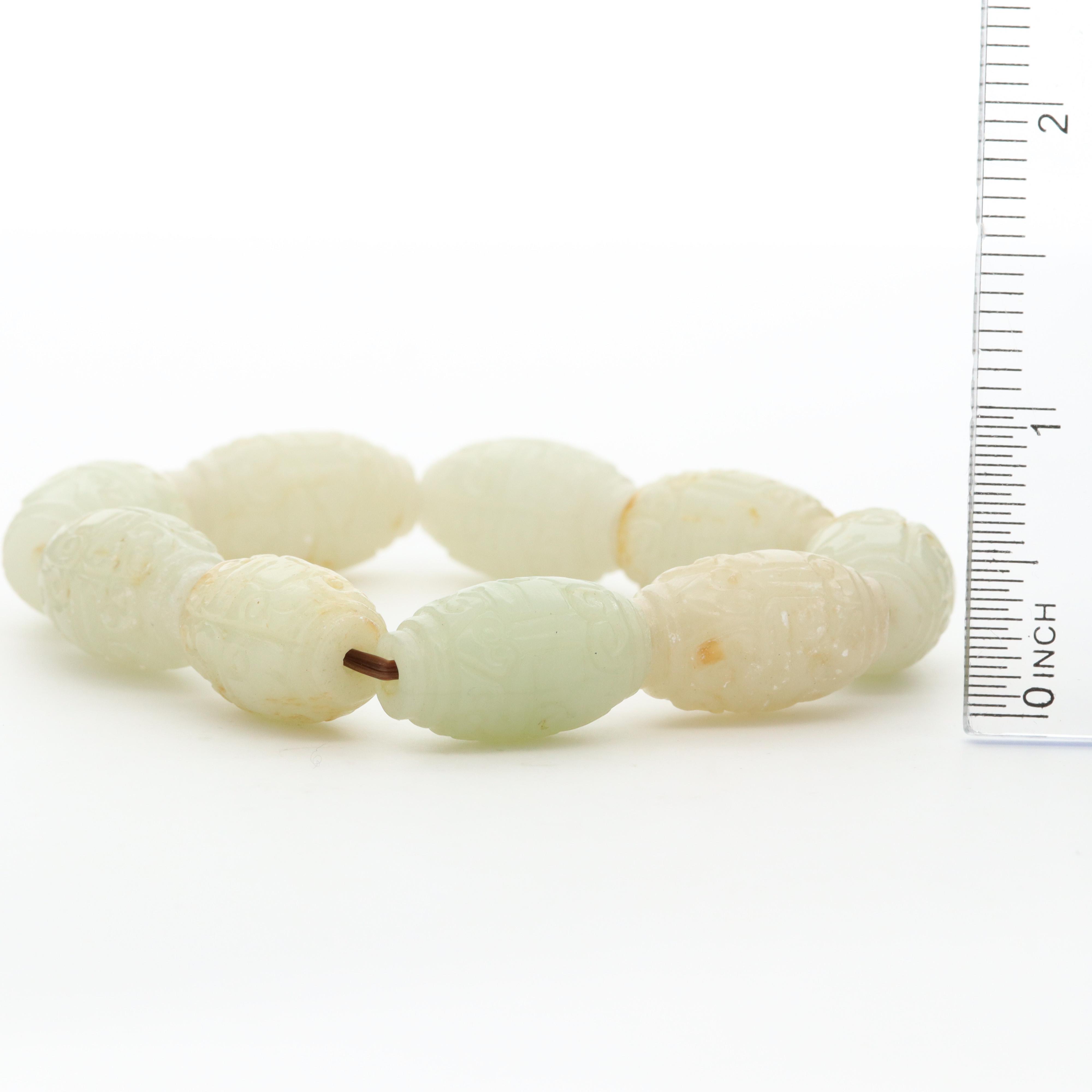 Chinese Bowenite and Glass Bead Expandable Bracelets